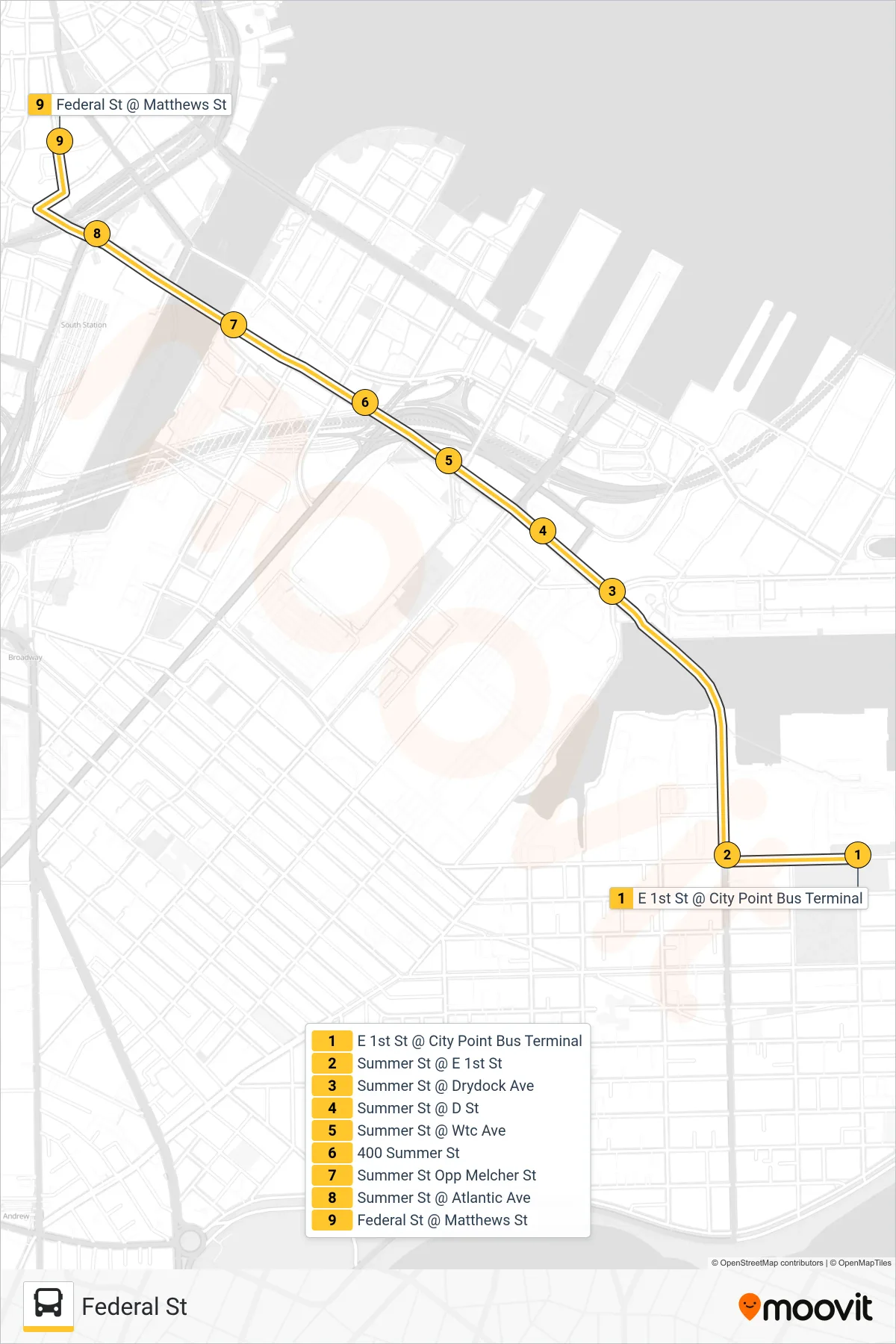 7 bus Line (Federal St) route and stops on a map