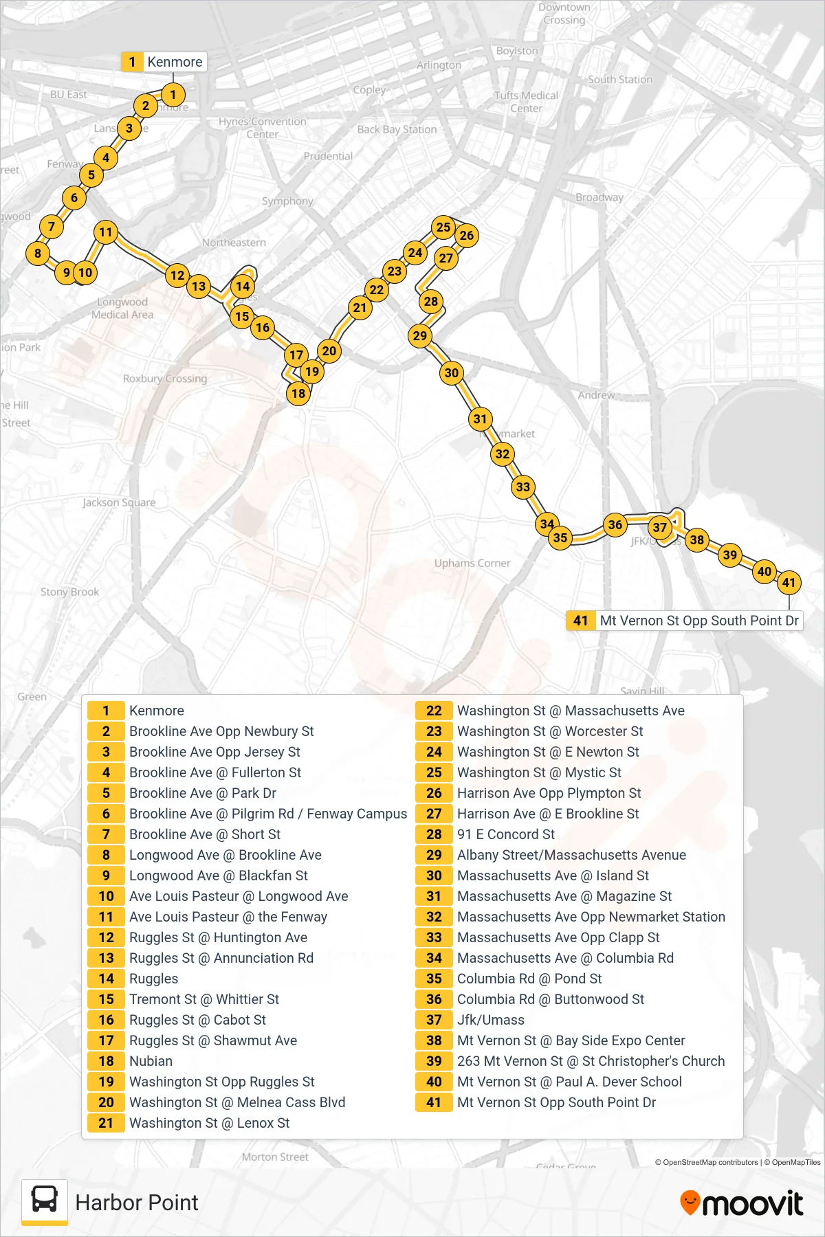 8 bus Line (Harbor Point) route and stops on a map