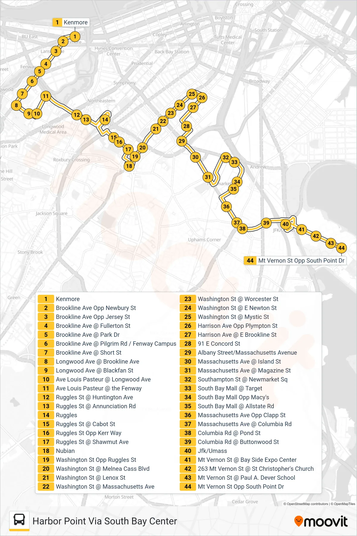 8 bus Line (Harbor Point Via South Bay Center) route and stops on a map