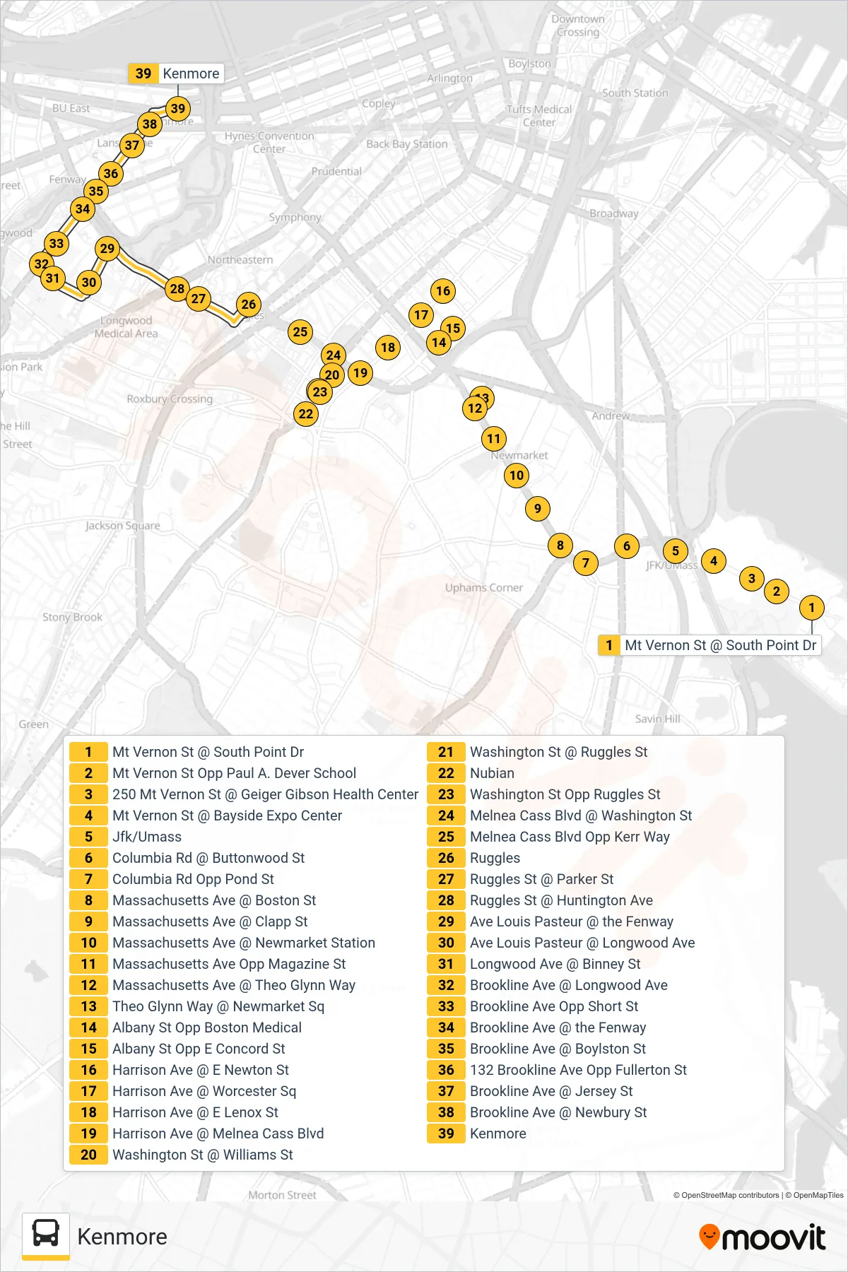 8 bus Line (Kenmore) route and stops on a map