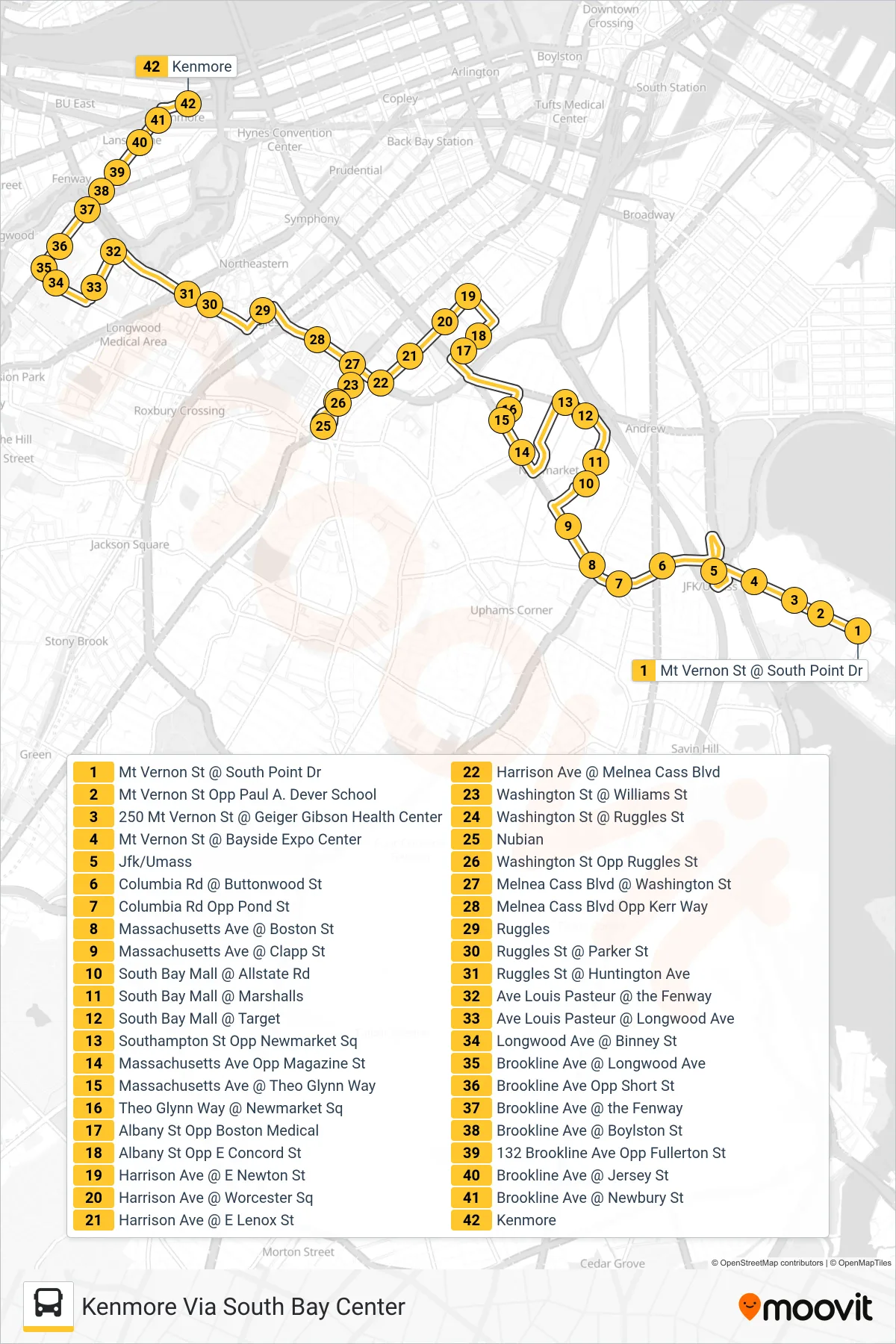 8 bus Line (Kenmore Via South Bay Center) route and stops on a map
