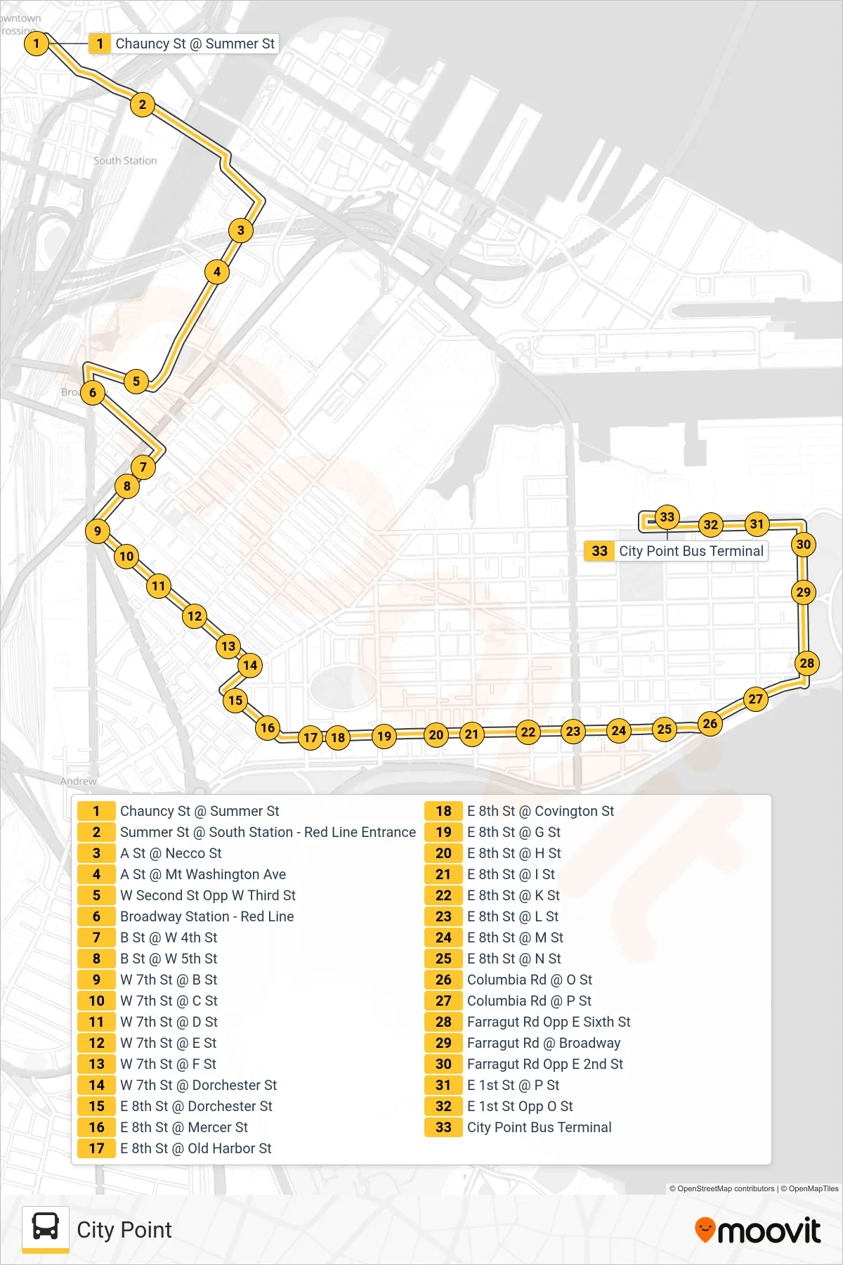 11 bus Line (City Point) route and stops on a map