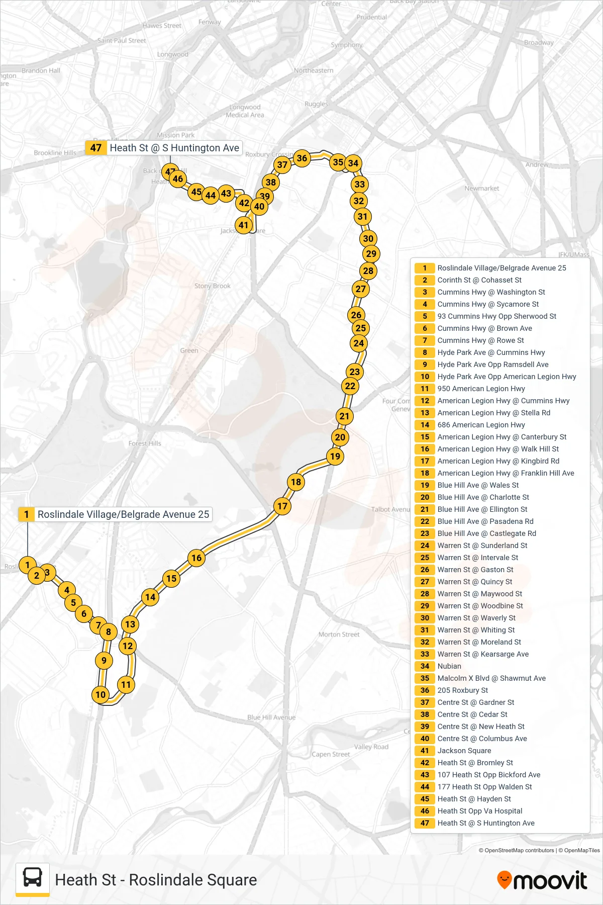 14 bus Line (Heath St) route and stops on a map