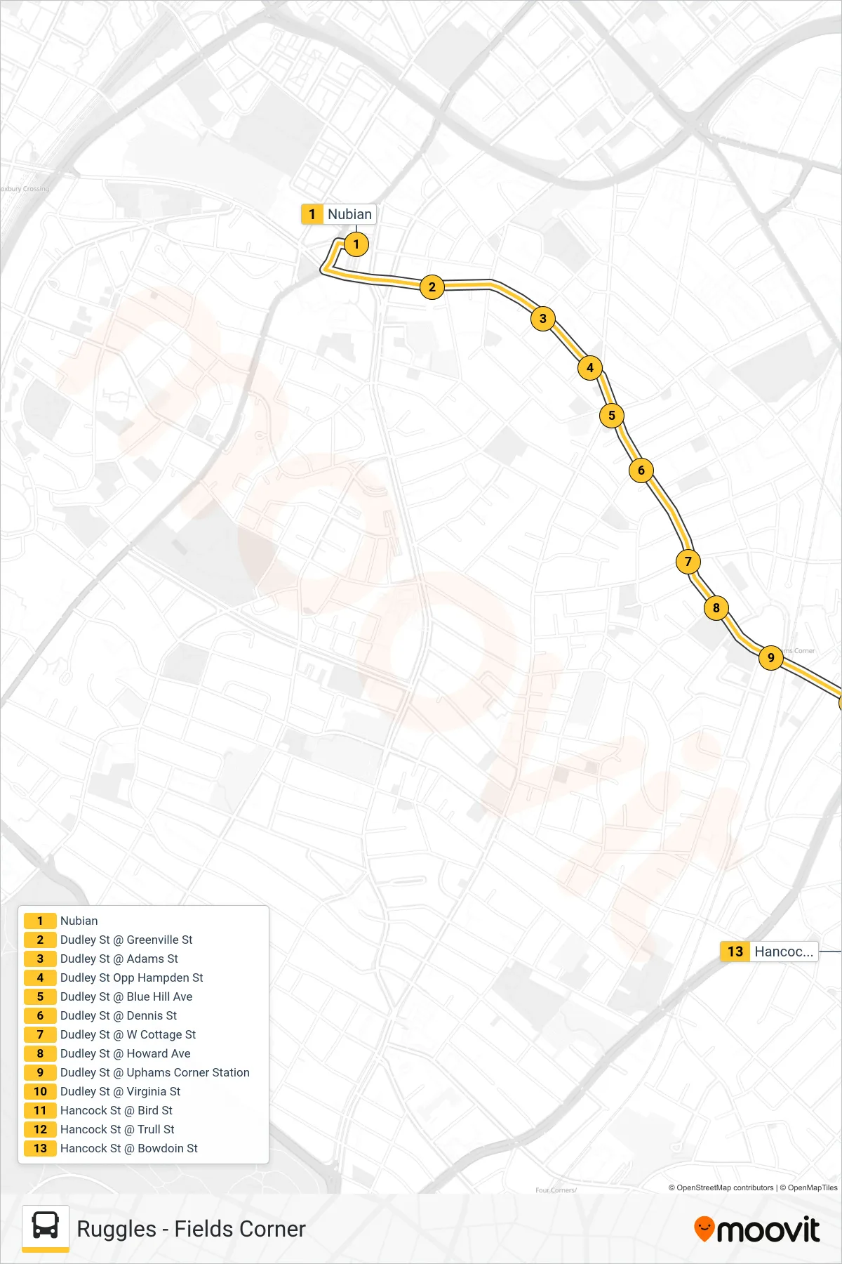15 bus Line (Kane Square) route and stops on a map