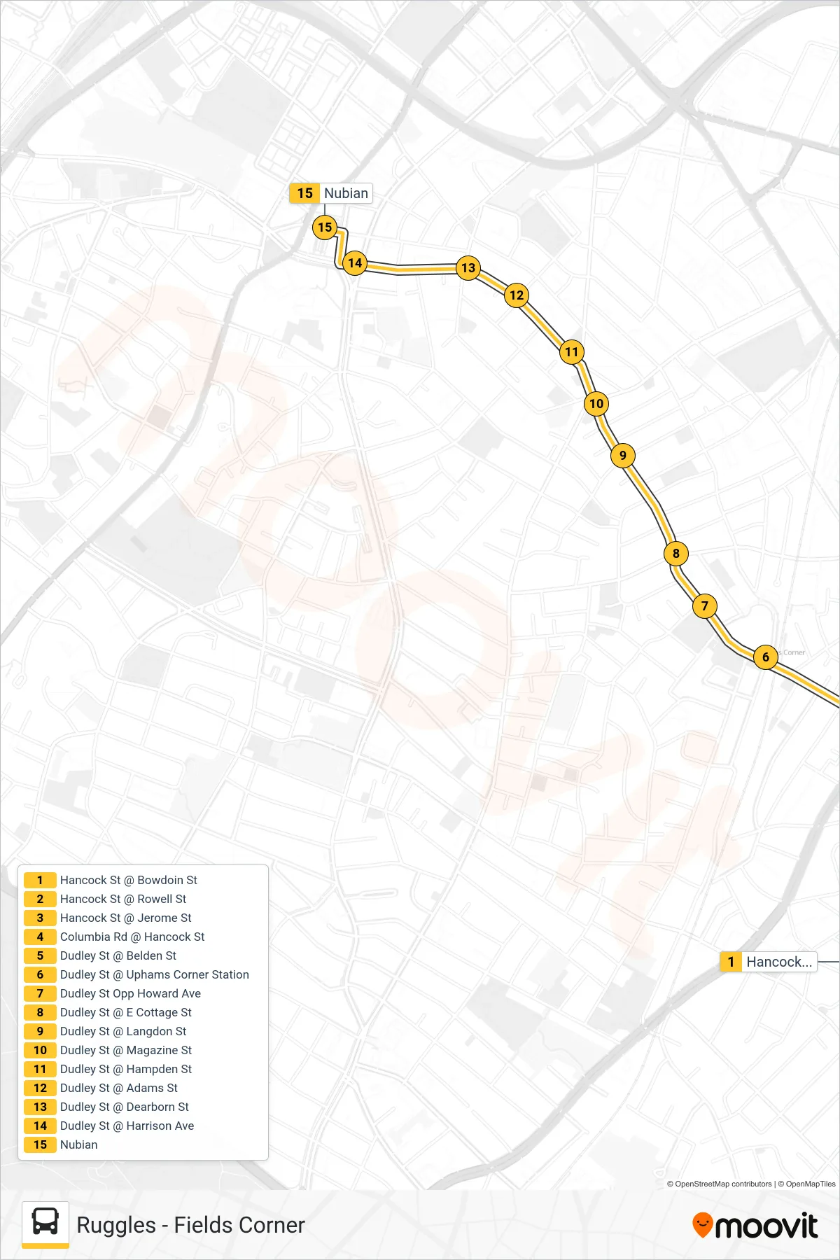 15 bus Line (Nubian) route and stops on a map