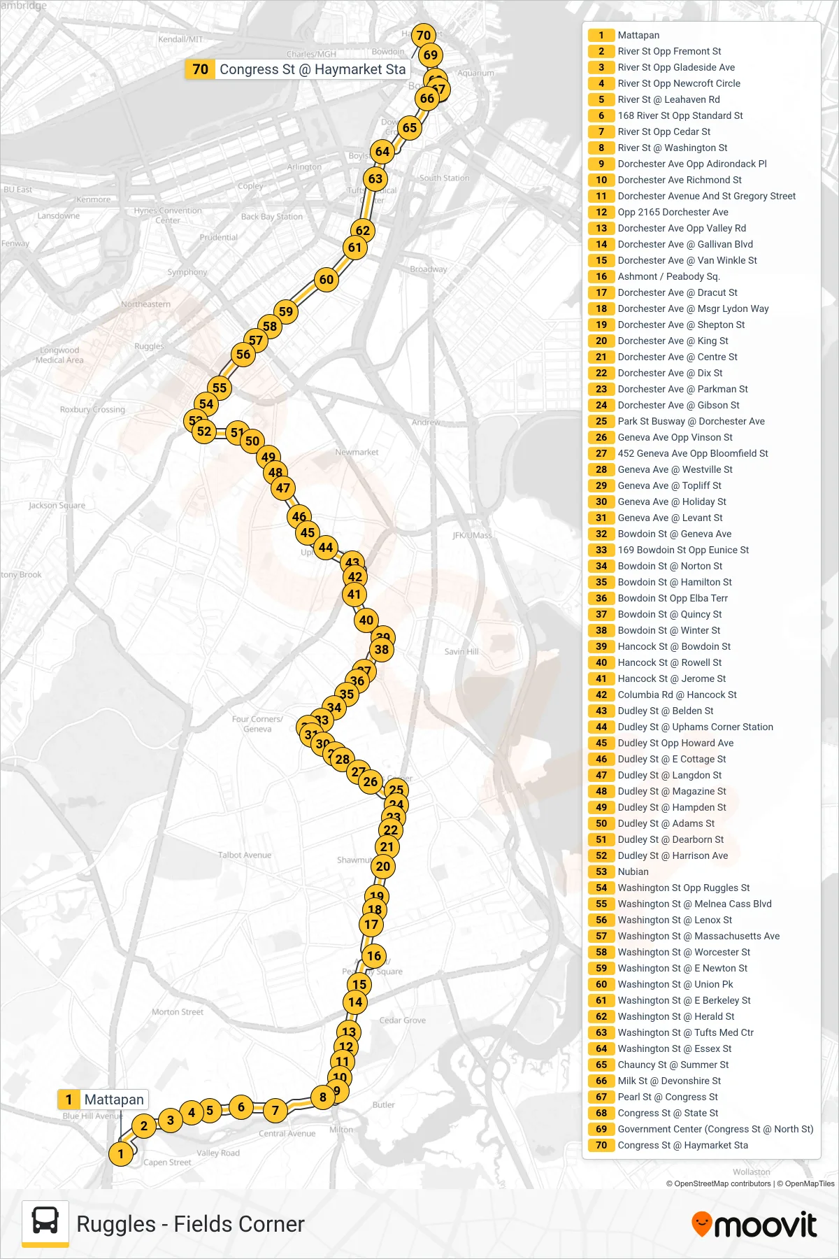 15 bus Line (Haymarket Via Fields Corner & Nubian) route and stops on a map