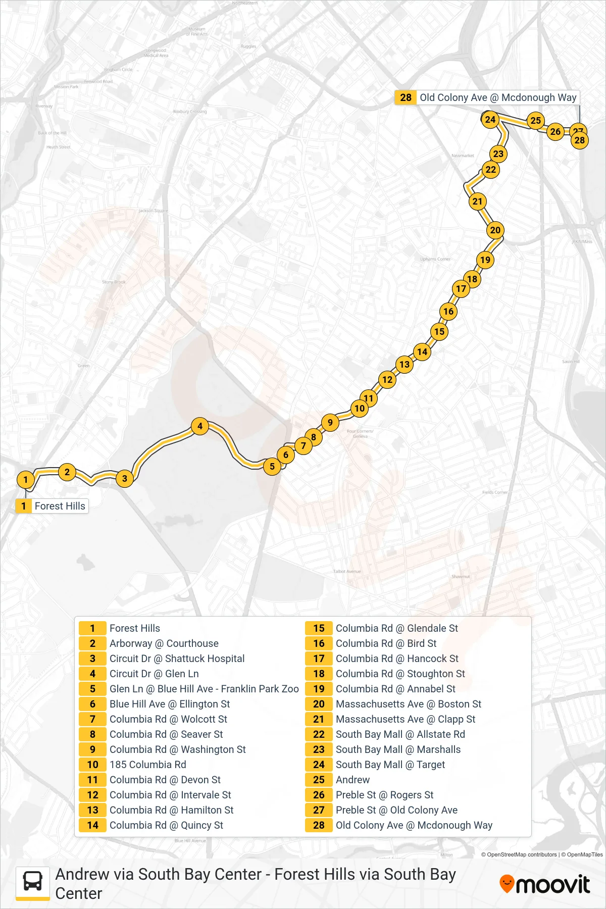 16 bus Line (Mccormack Via South Bay Center) route and stops on a map