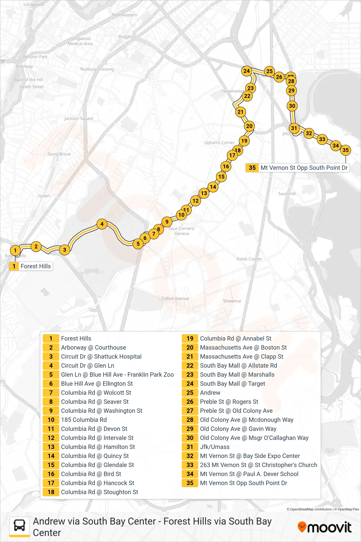 16 bus Line (Harbor Point Via South Bay Center) route and stops on a map