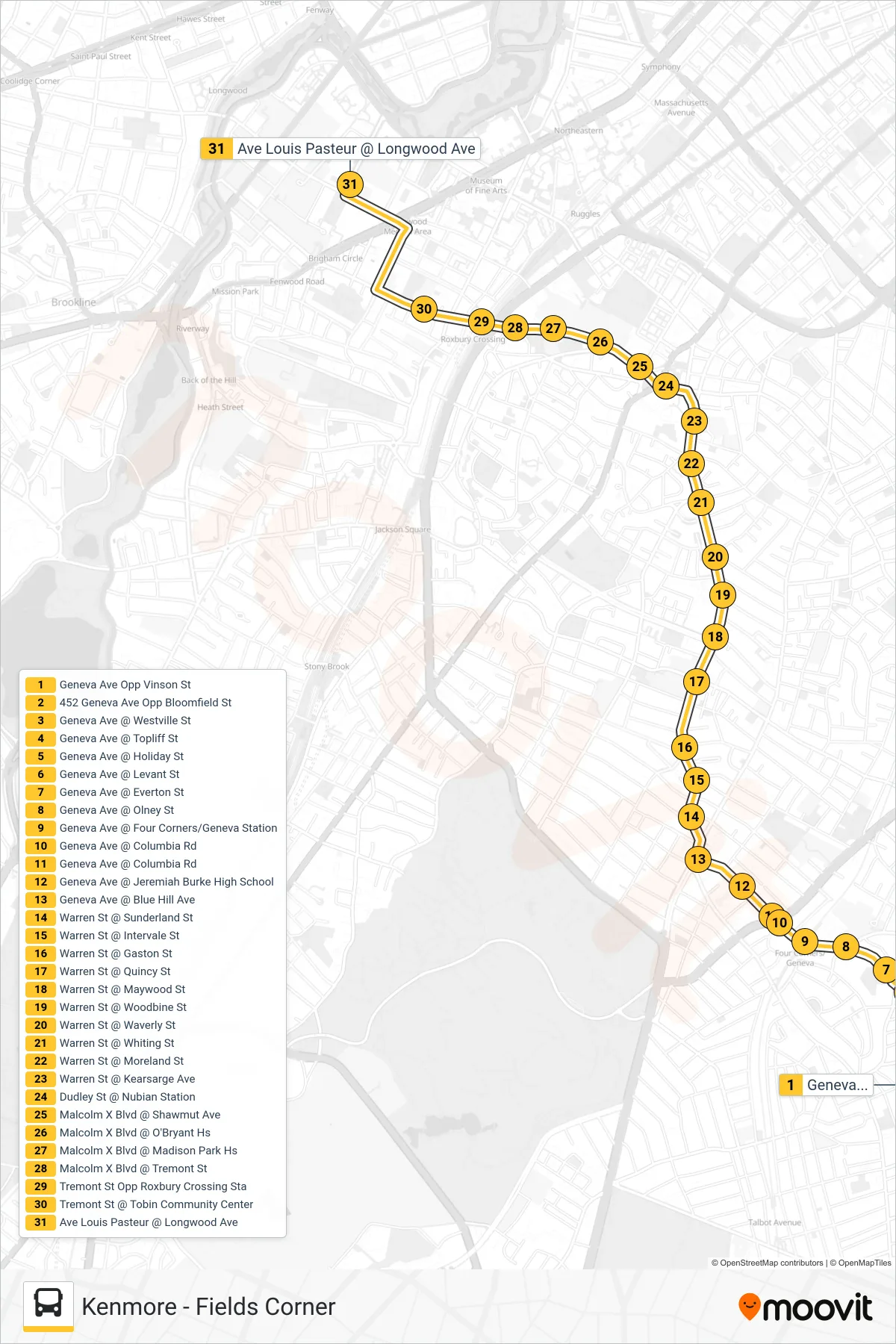 19 bus Line (Avenue Louis Pasteur) route and stops on a map