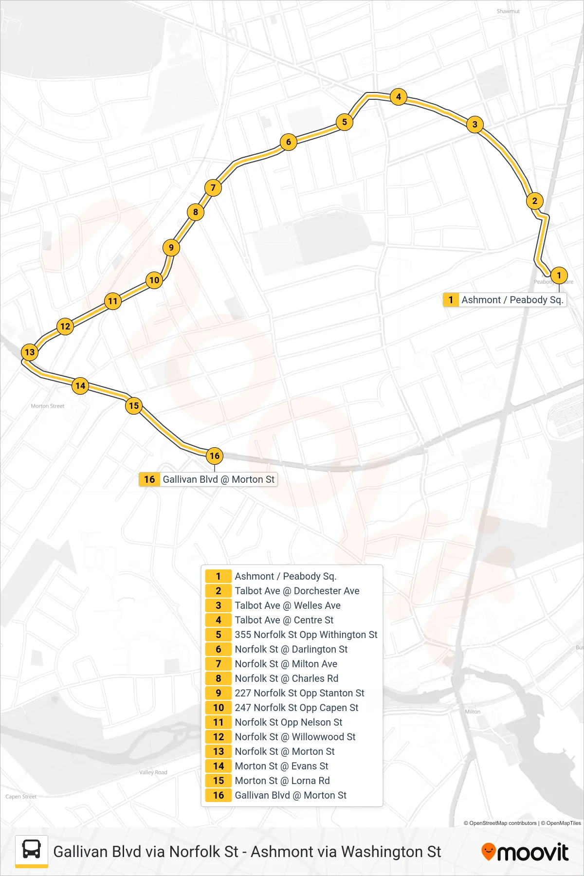 26 bus Line (Gallivan Blvd Via Norfolk St) route and stops on a map