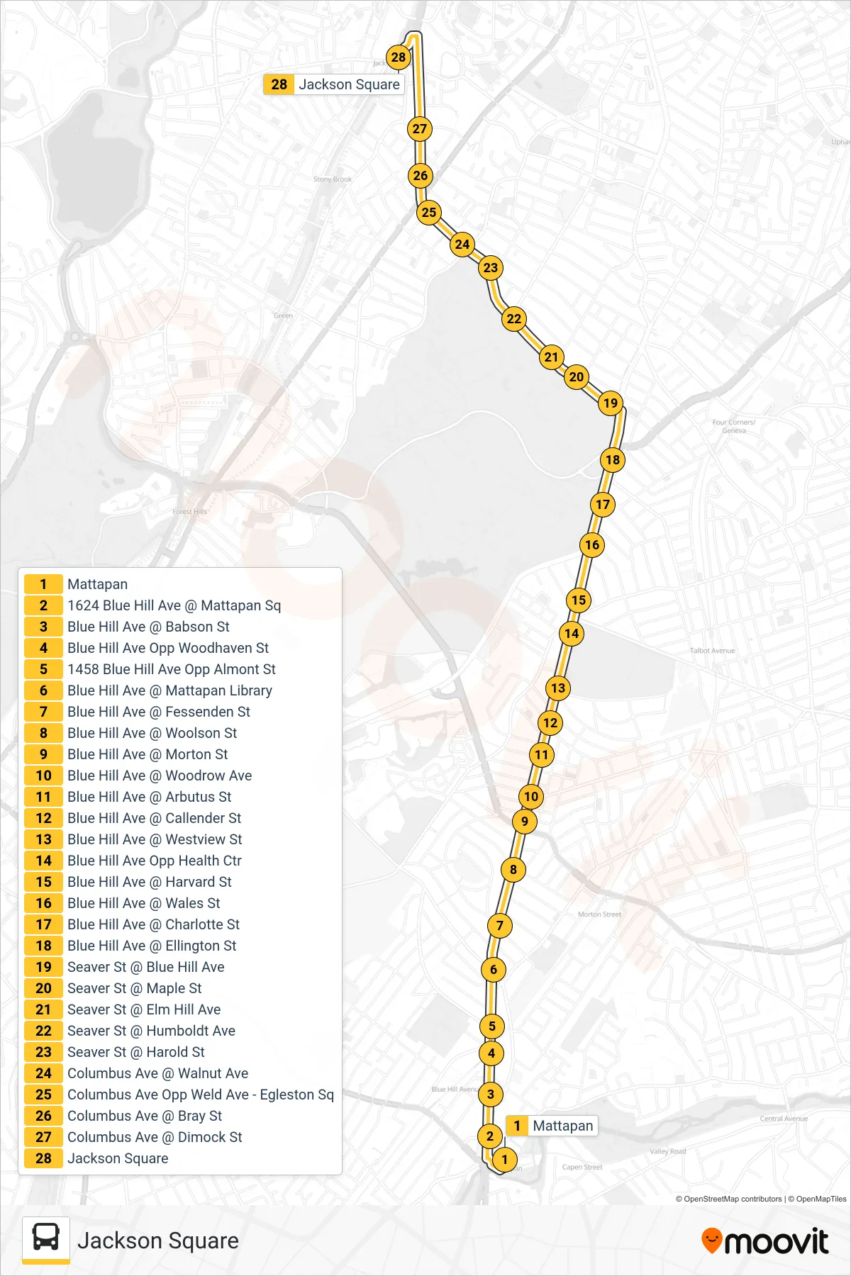 29 bus Line (Jackson Square) route and stops on a map