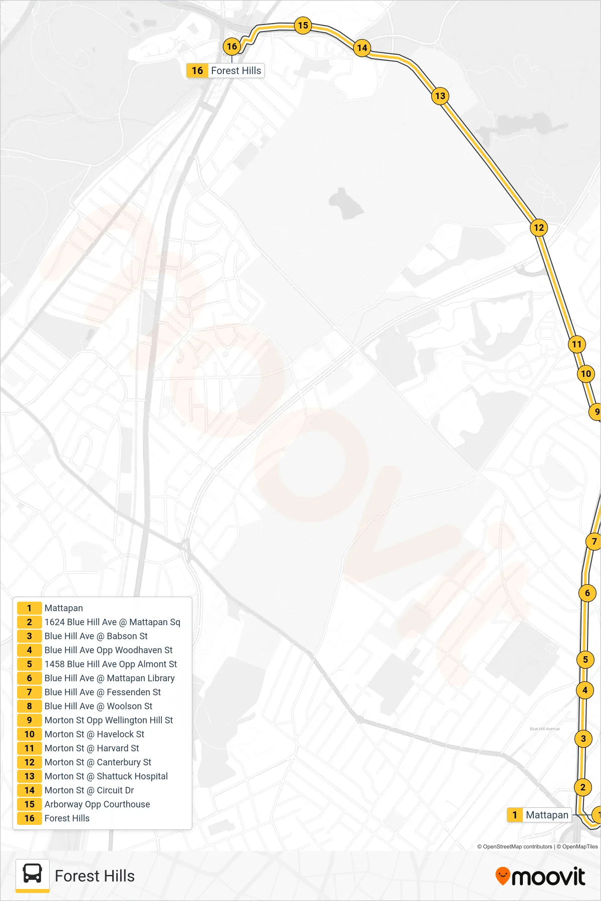 31 bus Line (Forest Hills) route and stops on a map