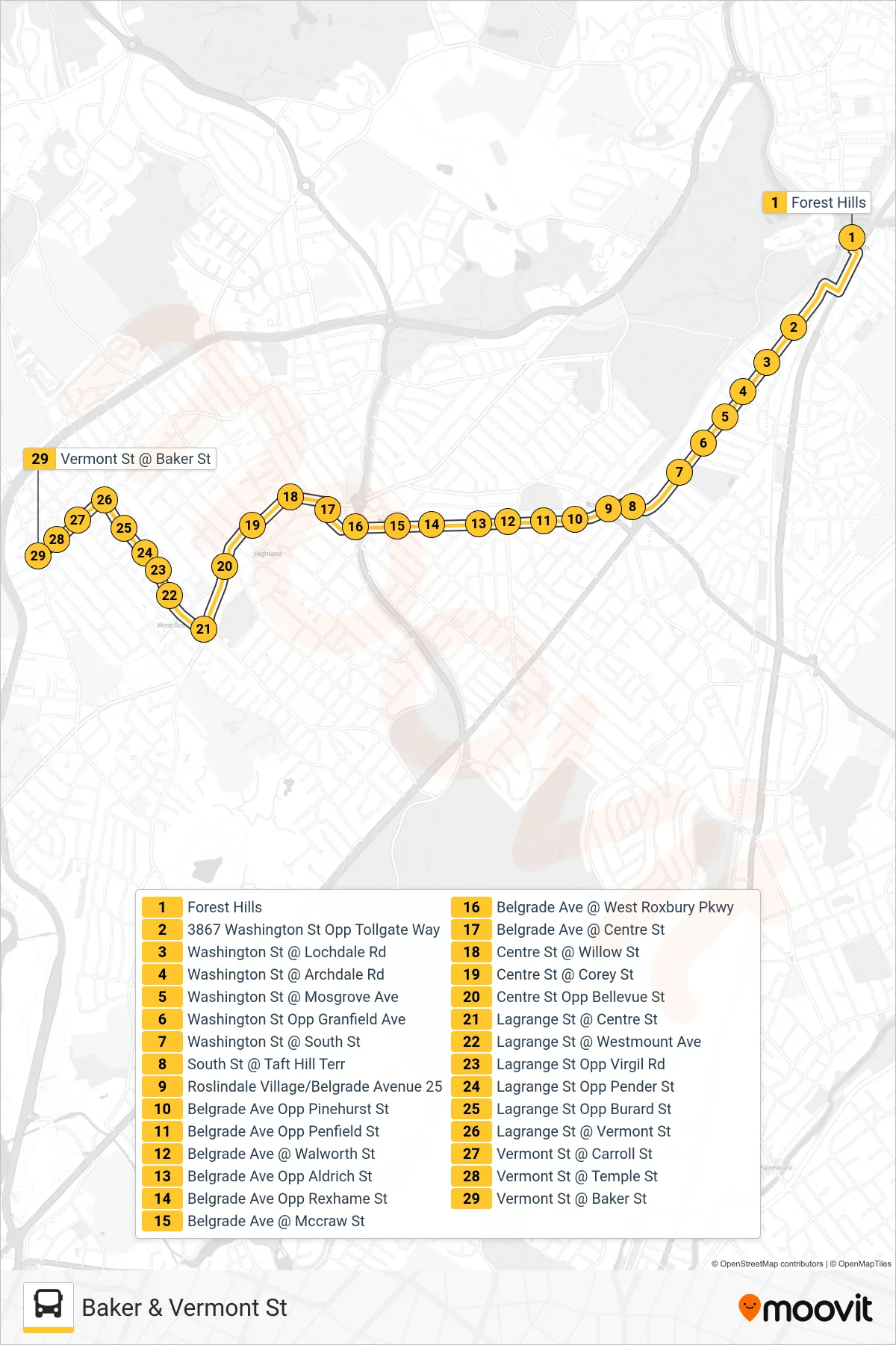 37 bus Line (Baker & Vermont St) route and stops on a map