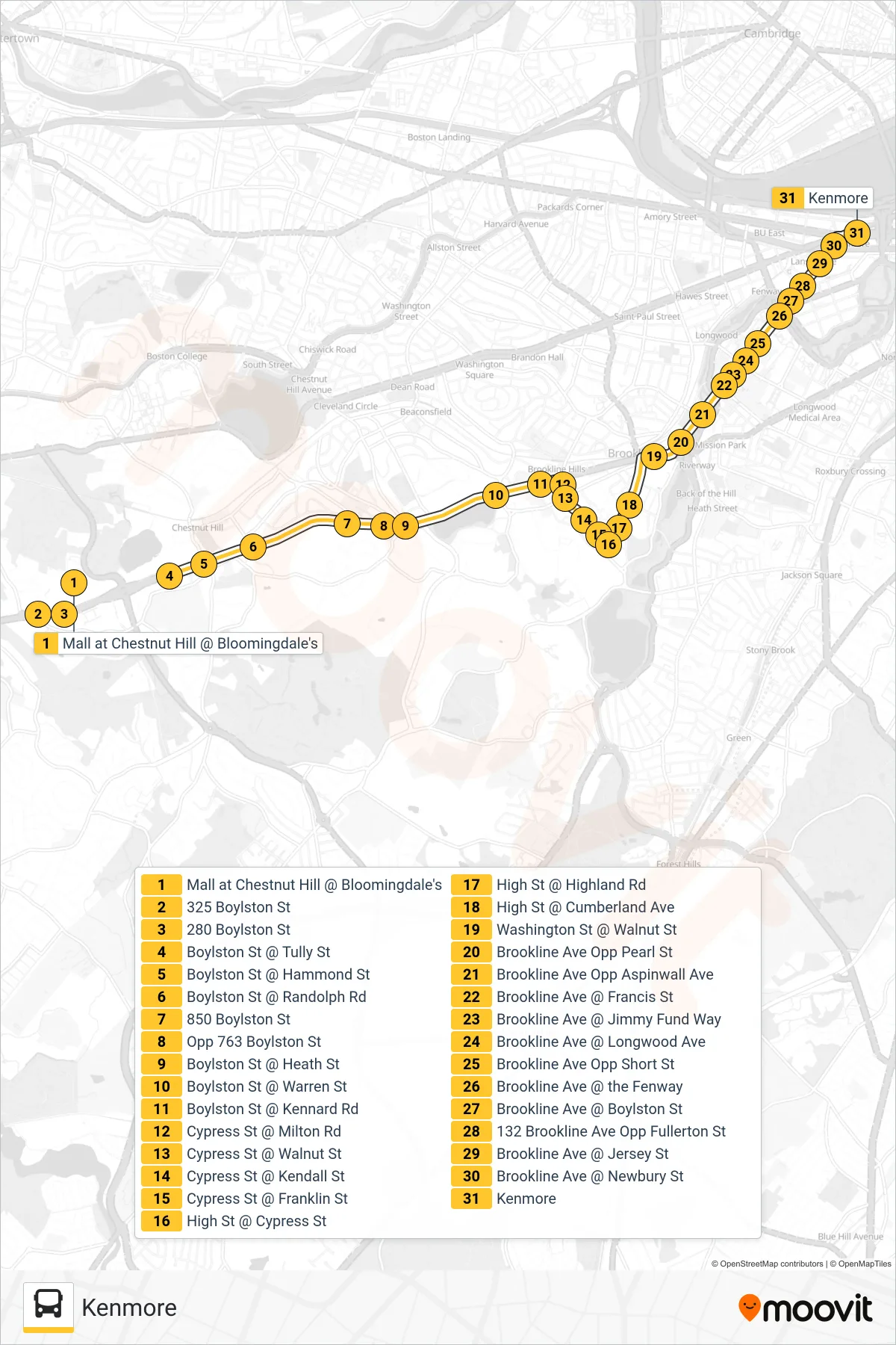 60 bus Line (Kenmore) route and stops on a map