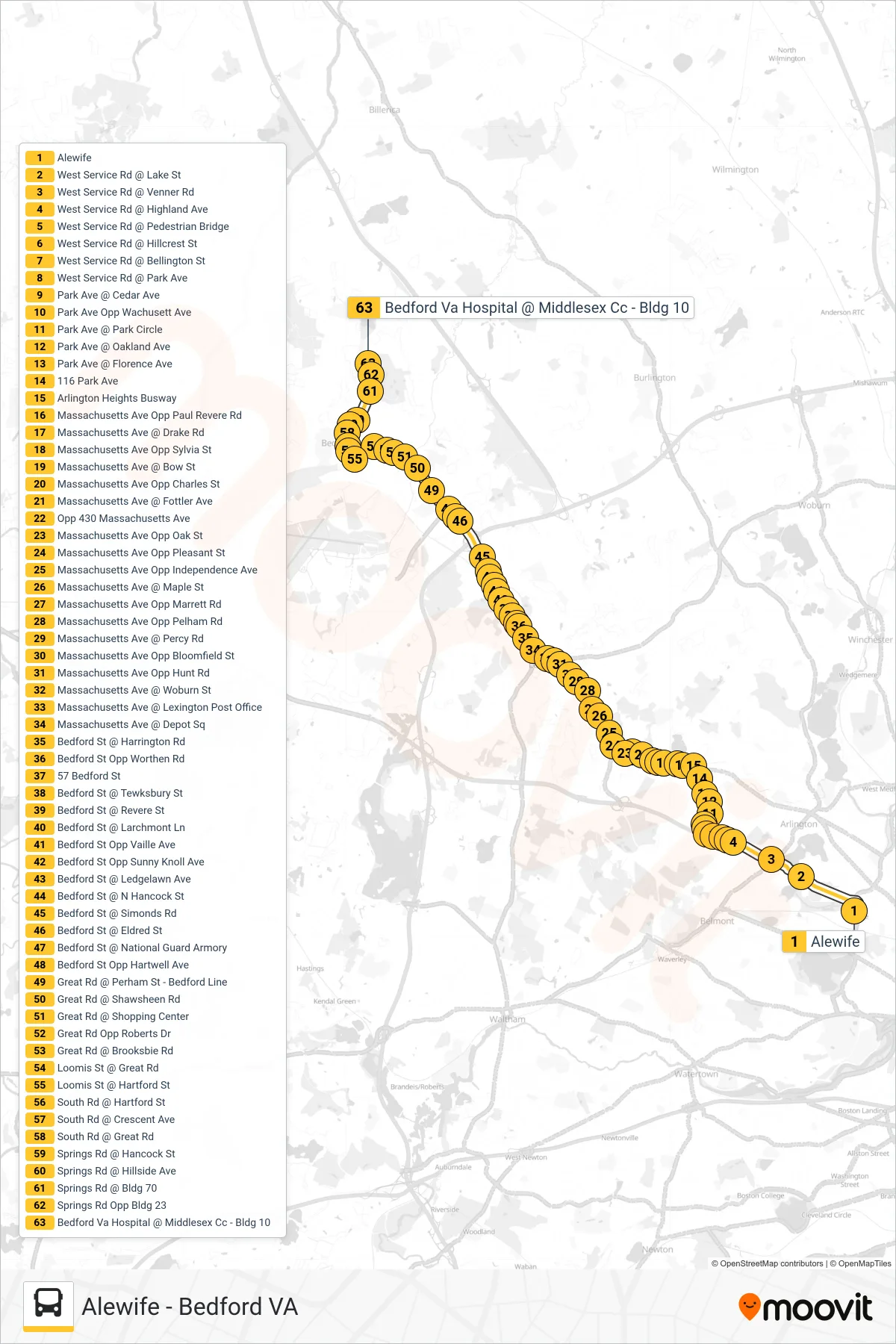 62 bus Line (Bedford Va) route and stops on a map