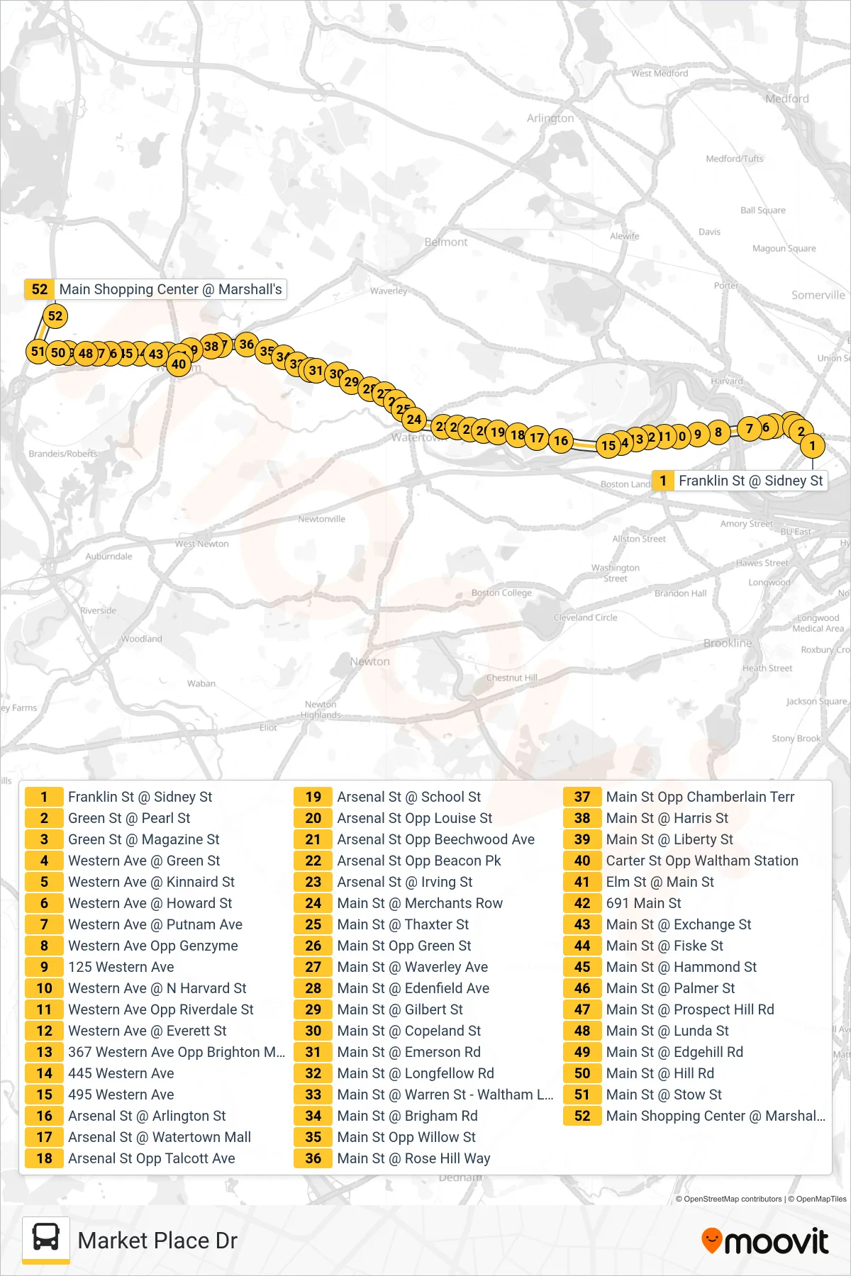 70 bus Line (Market Place Dr) route and stops on a map