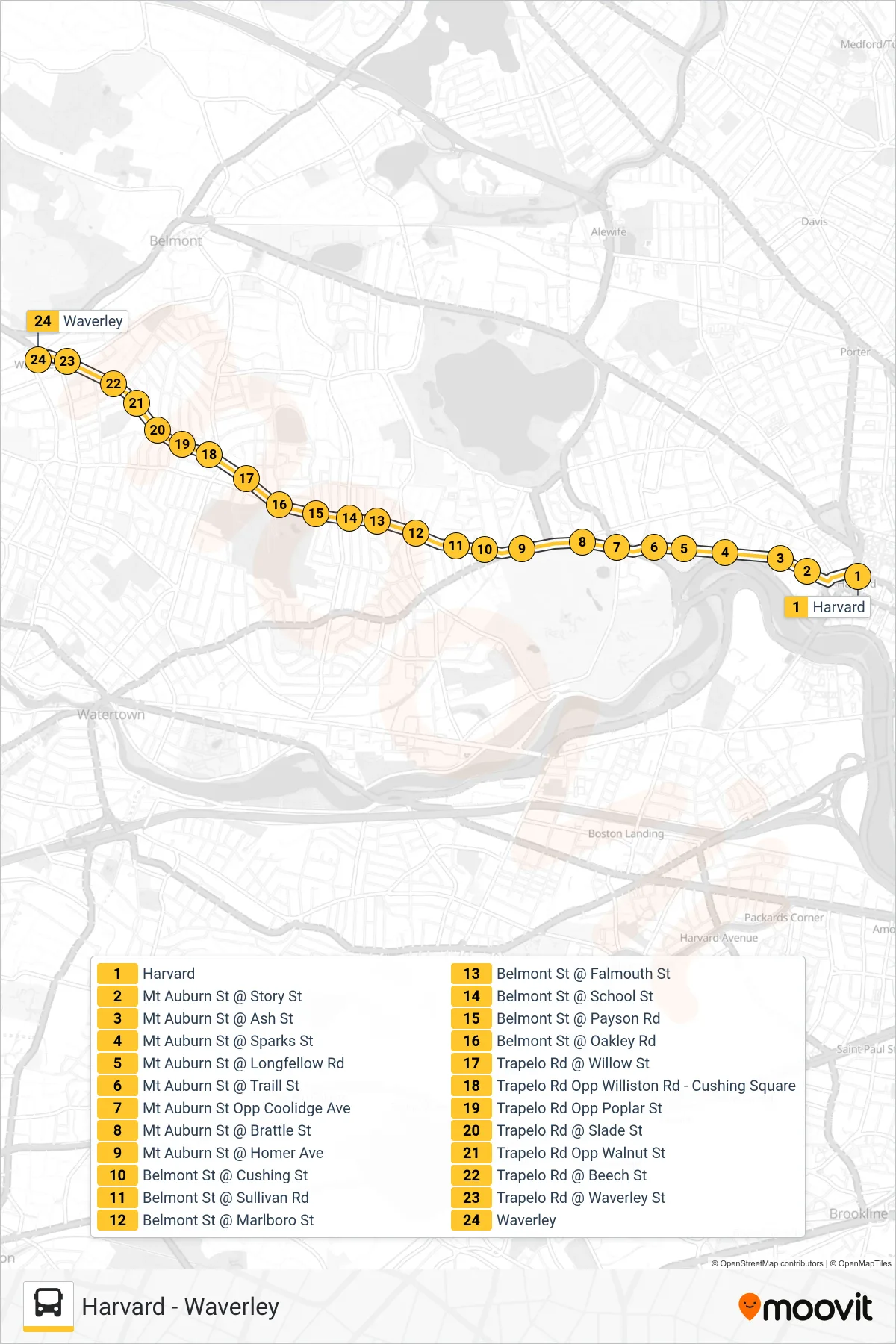 73 bus Line (Waverley) route and stops on a map
