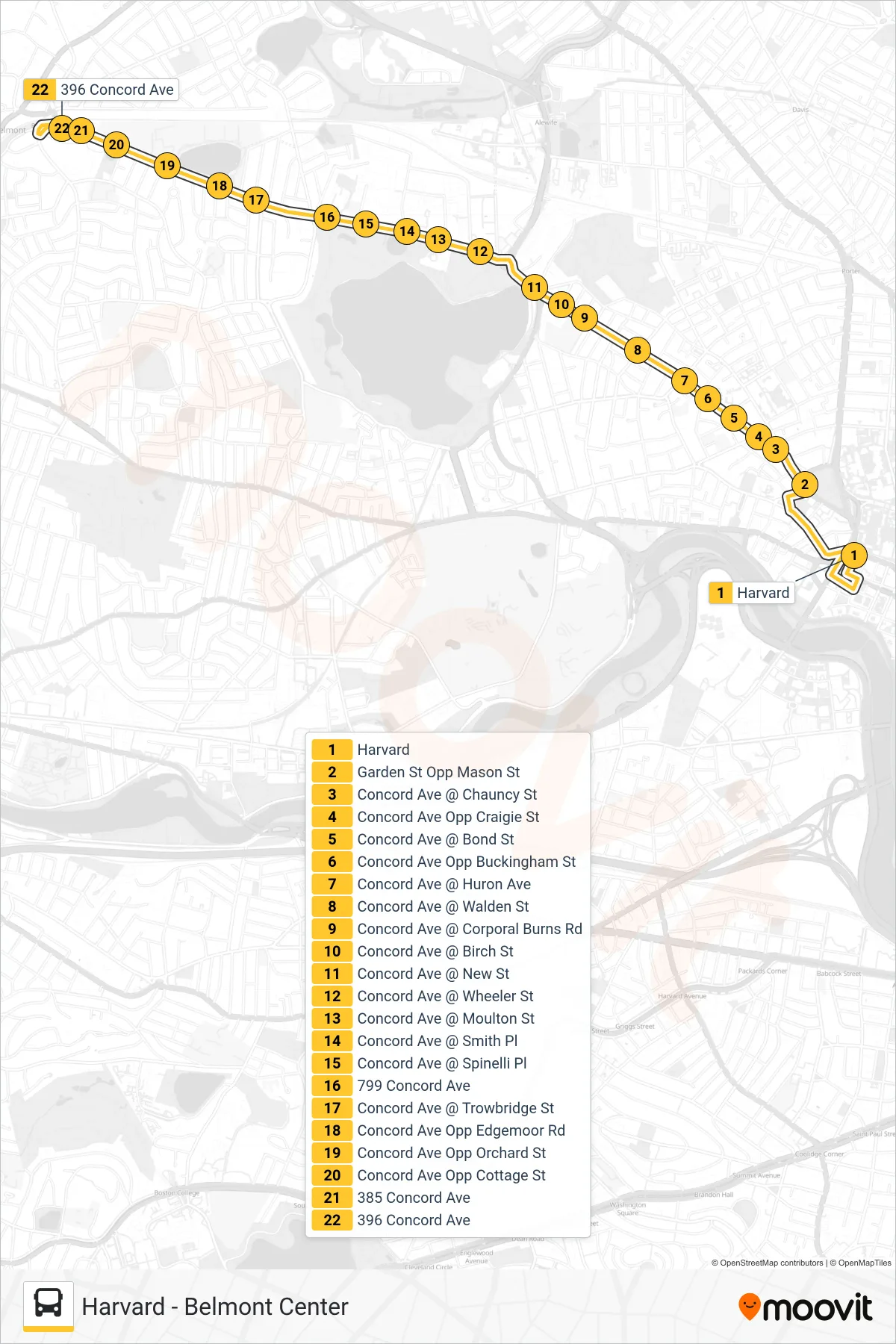 74 bus Line (Belmont Center) route and stops on a map