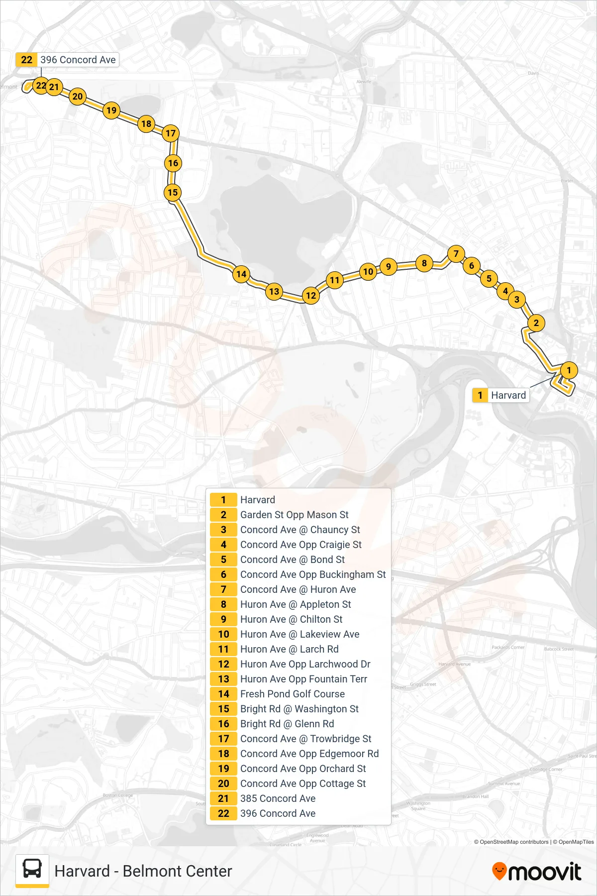 75 bus Line (Belmont Center) route and stops on a map