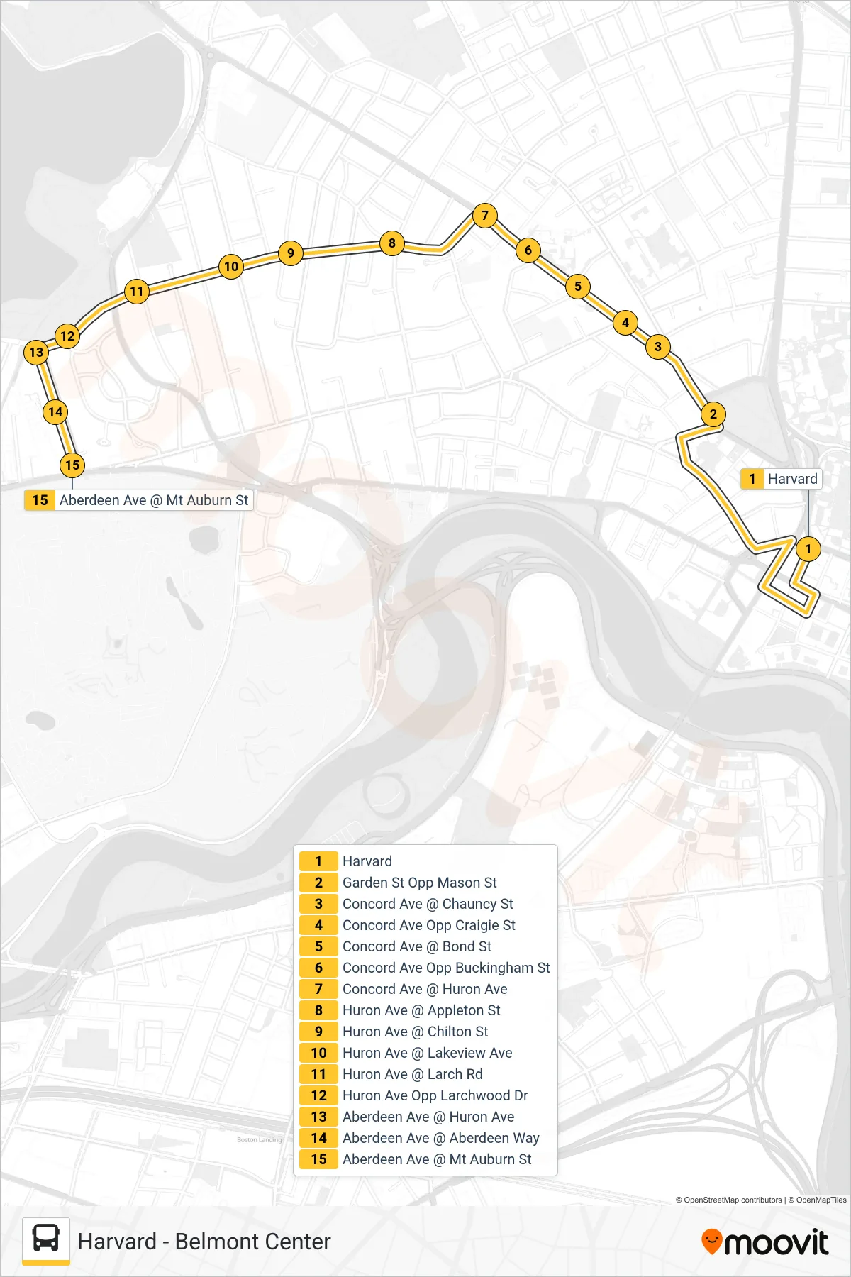 75 bus Line (Aberdeen Ave) route and stops on a map