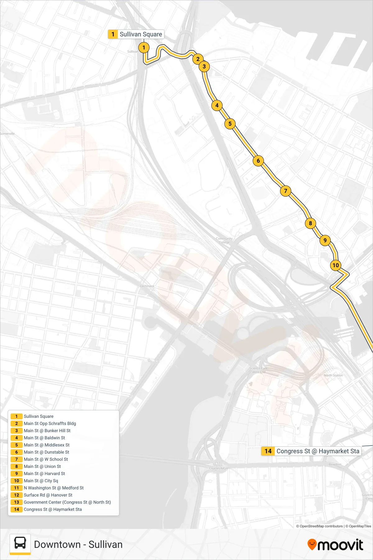 92 bus Line (Haymarket) route and stops on a map