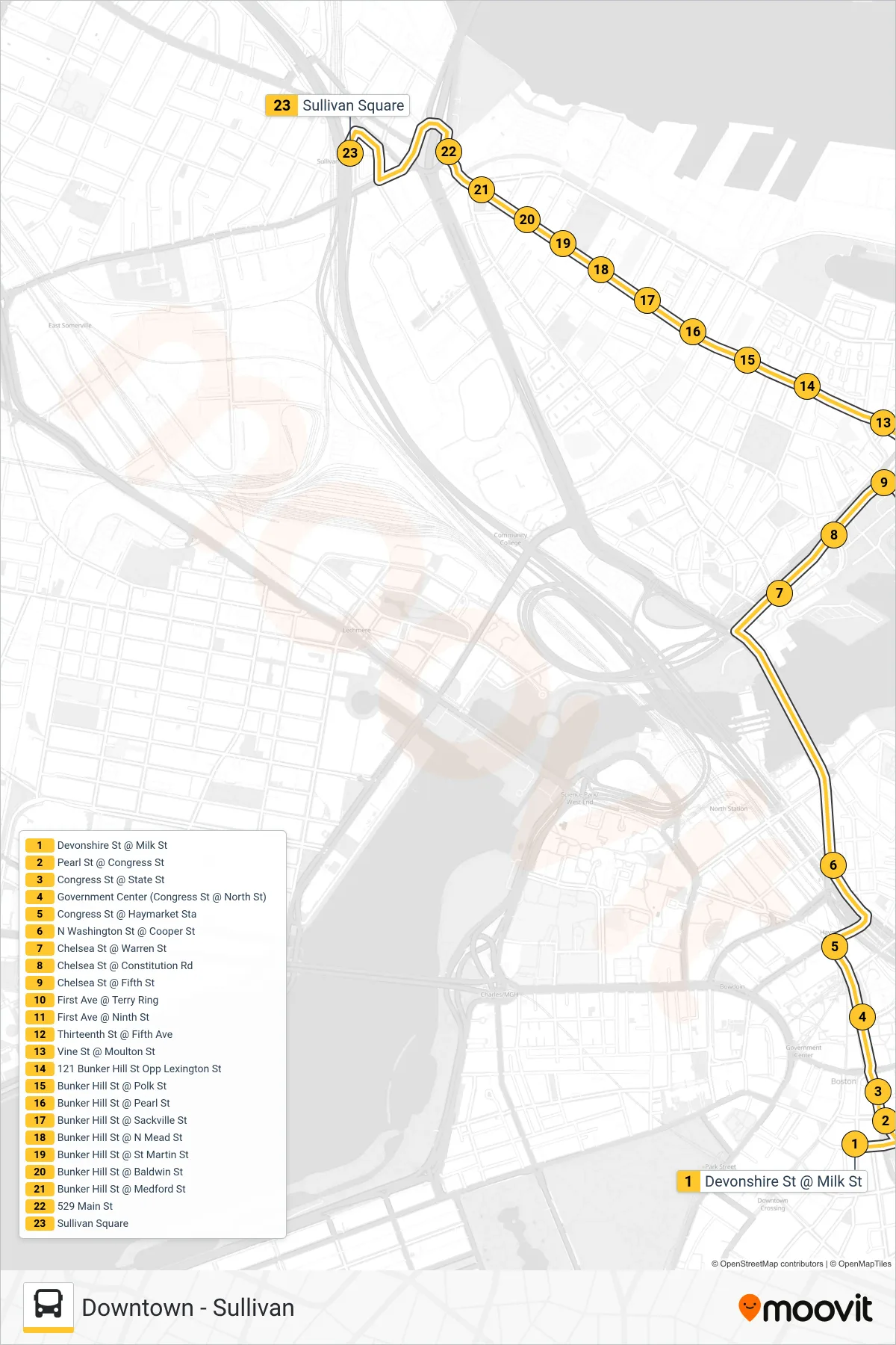 93 bus Line (Sullivan Via Navy Yard) route and stops on a map