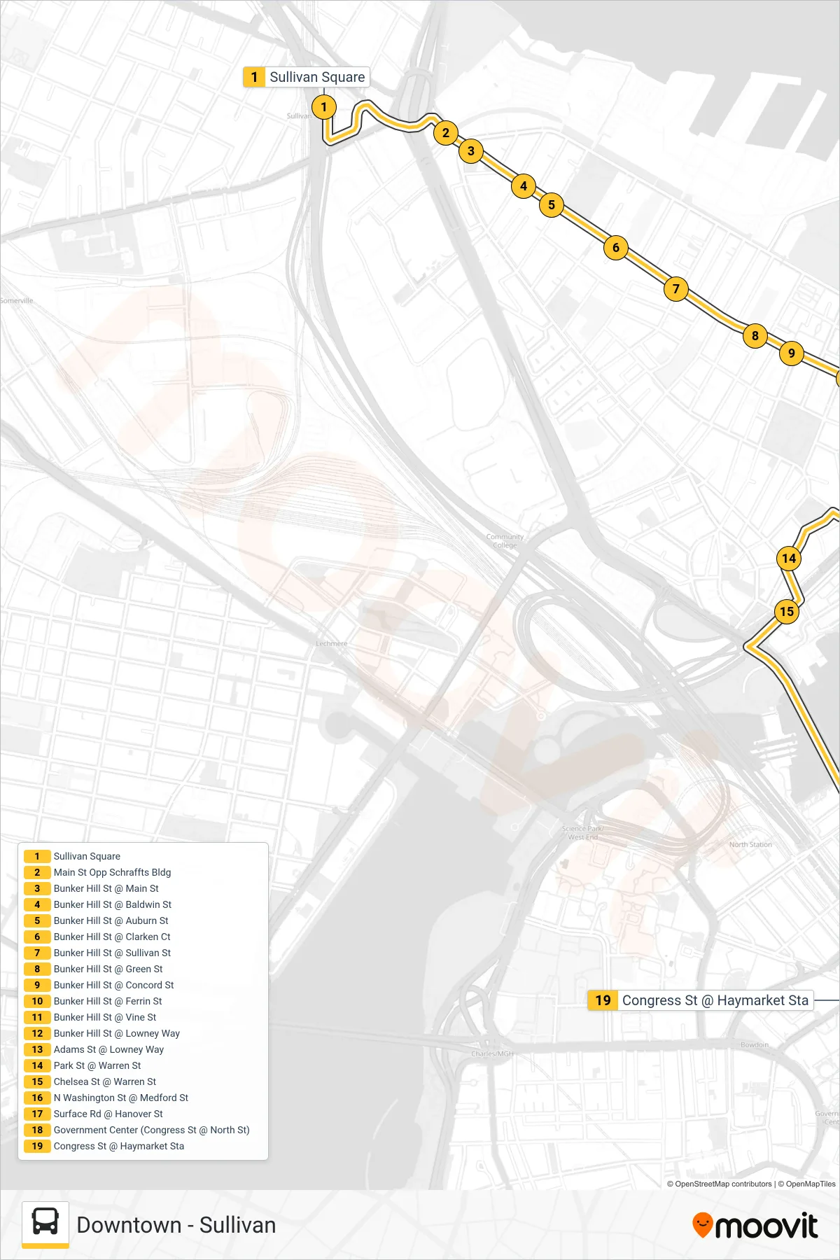 93 bus Line (Haymarket) route and stops on a map