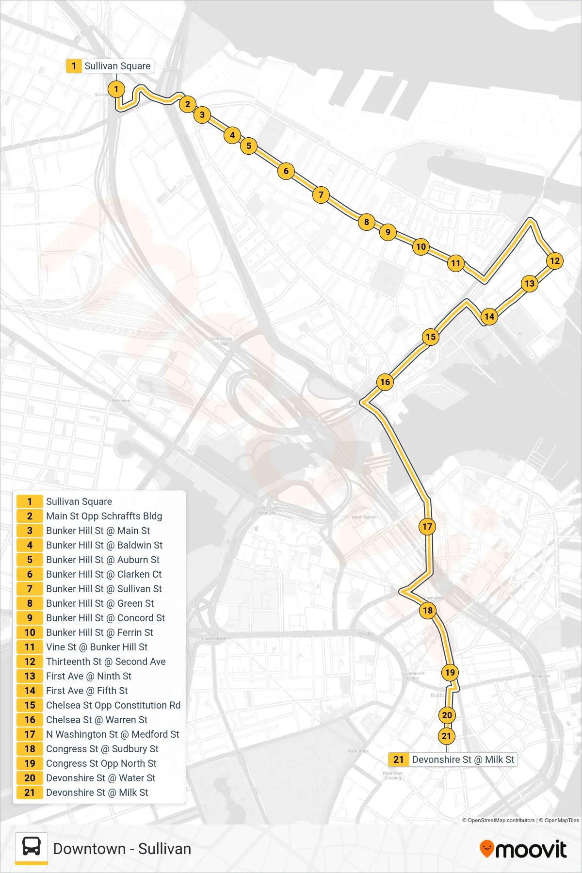 93 bus Line (Downtown Via Navy Yard) route and stops on a map