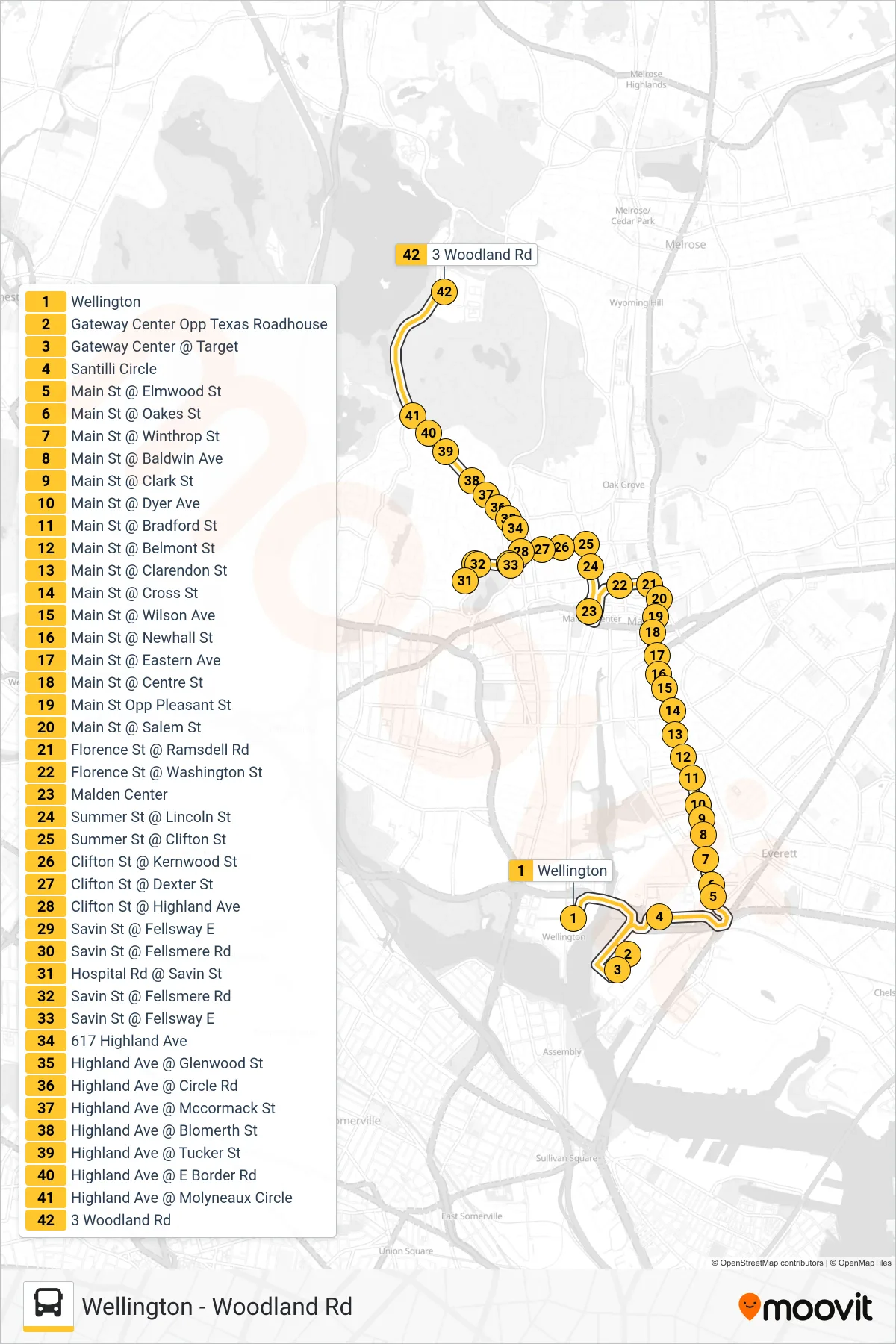 99 bus Line (Woodland Rd Via Gateway Center) route and stops on a map