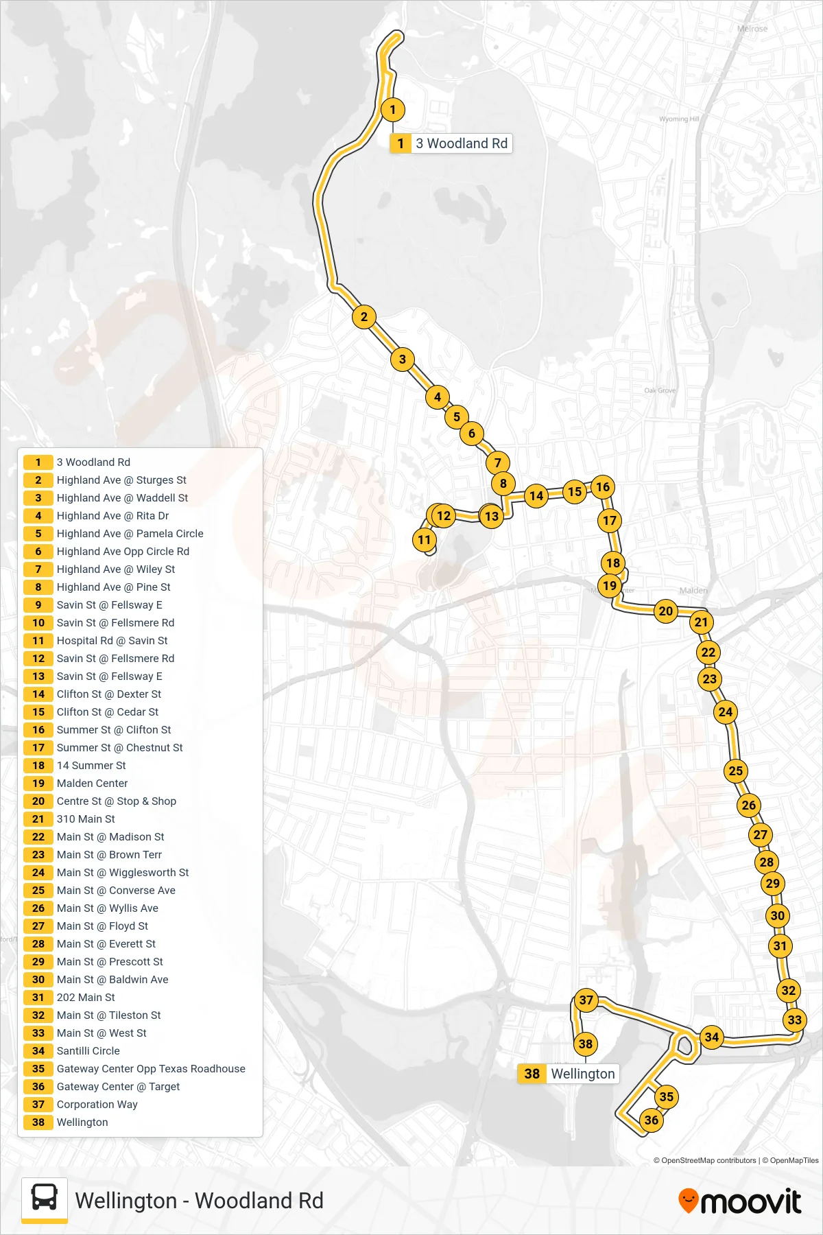 99 bus Line (Wellington Via Gateway Center) route and stops on a map