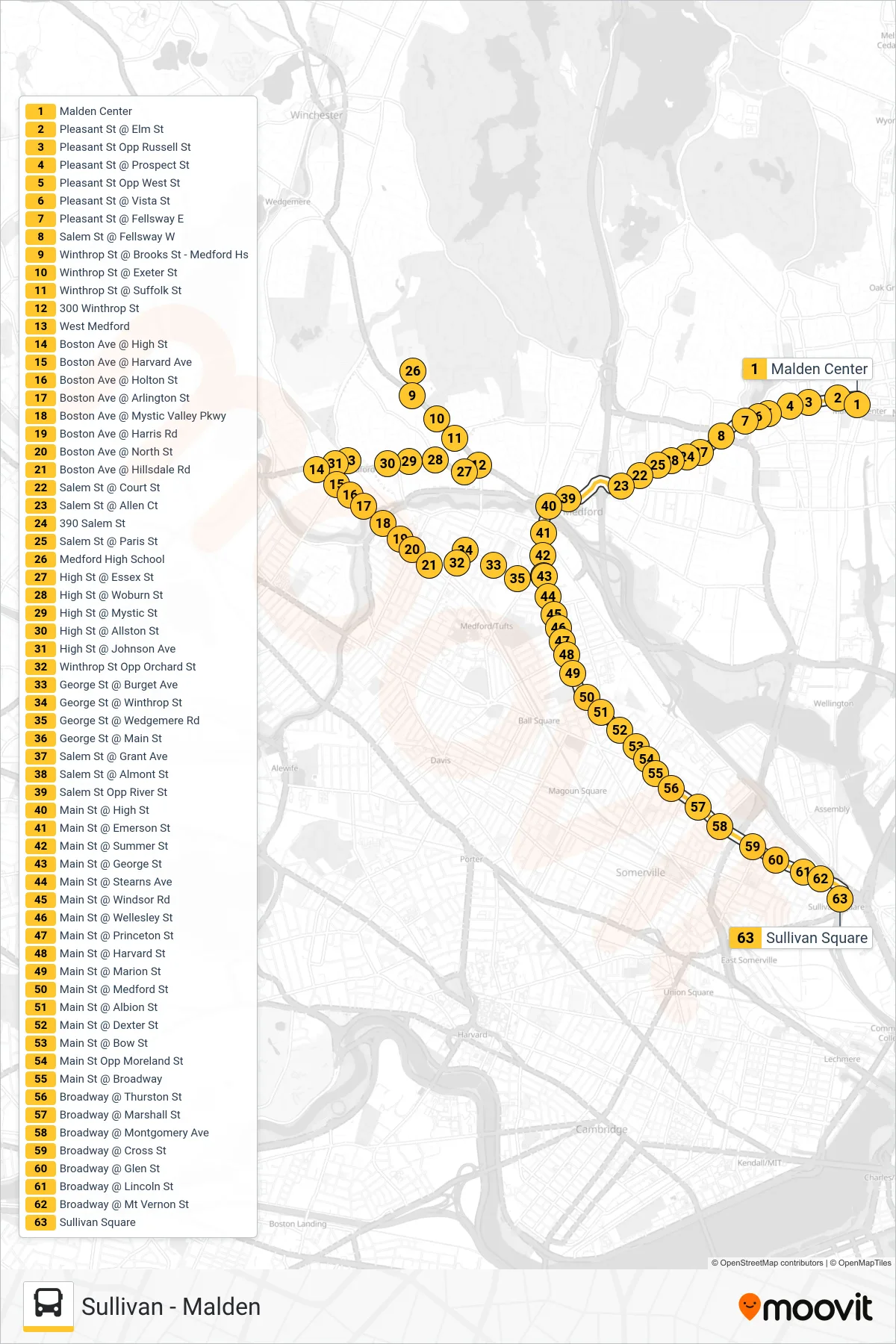 101 bus Line (Sullivan) route and stops on a map