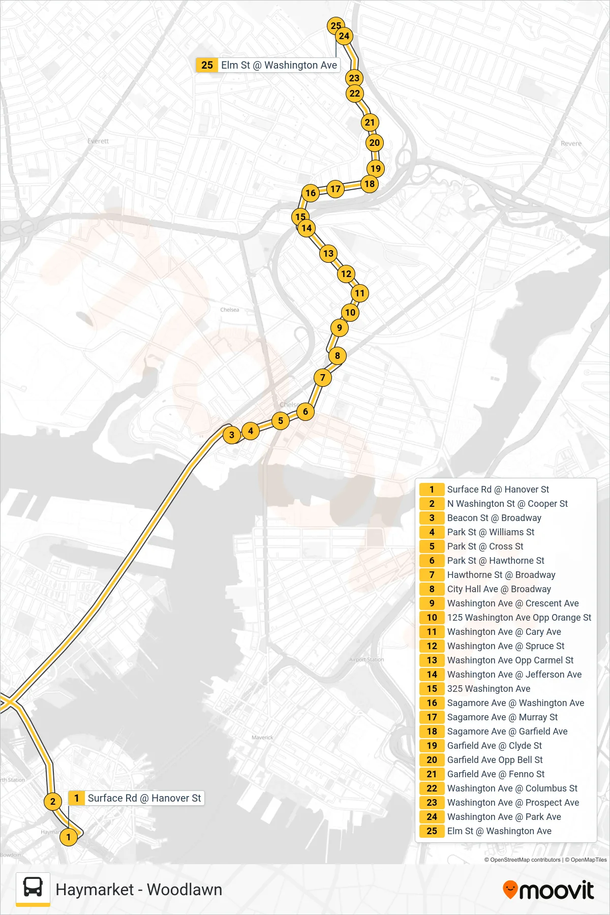 111 bus Line (Woodlawn) route and stops on a map