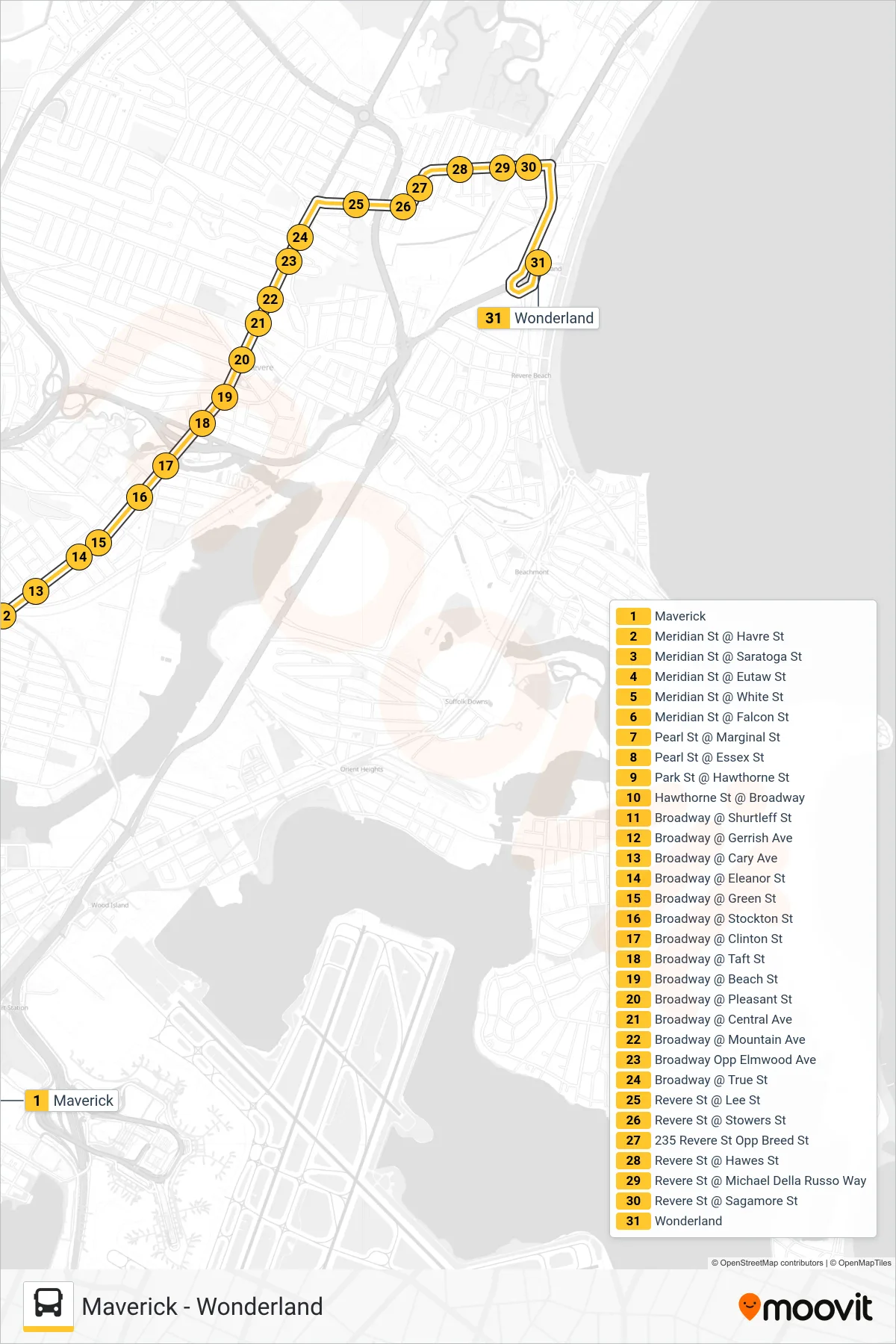 116 bus Line (Wonderland) route and stops on a map