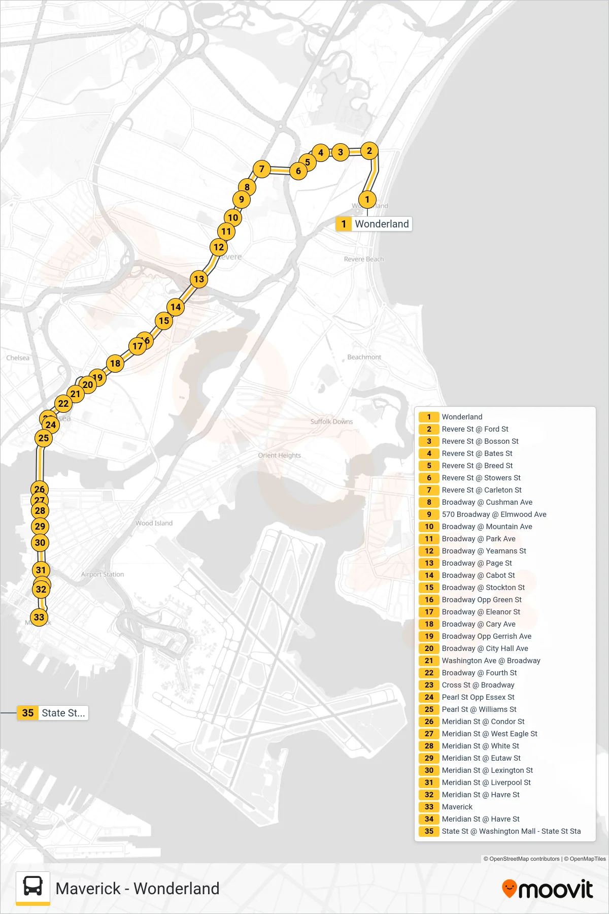 116 bus Line (Maverick) route and stops on a map