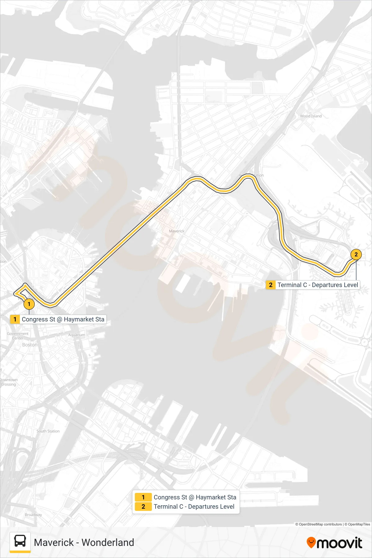 116 bus Line (Logan Airport Terminal C) route and stops on a map