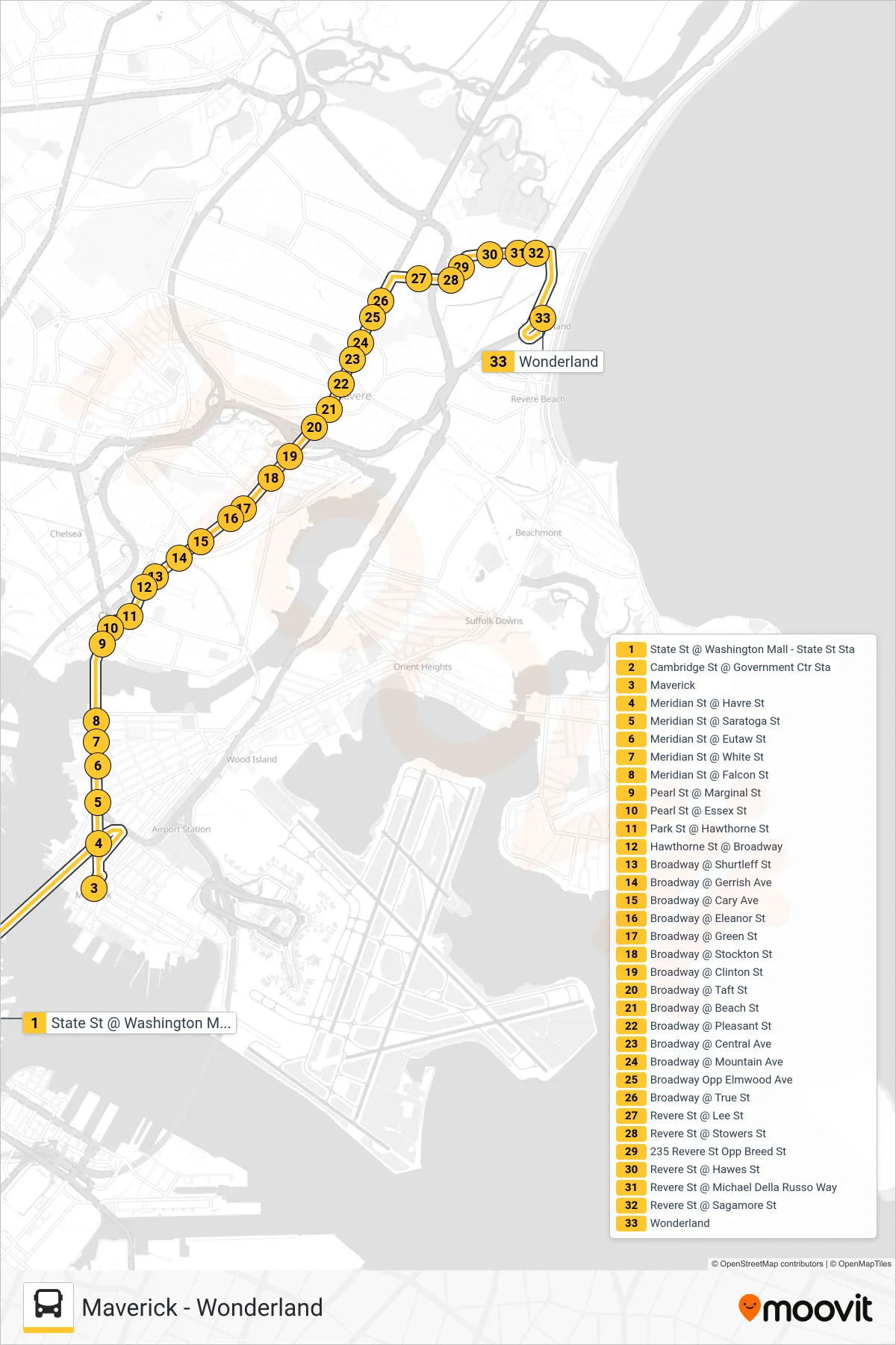 116 bus Line (Wonderland Via Maverick) route and stops on a map