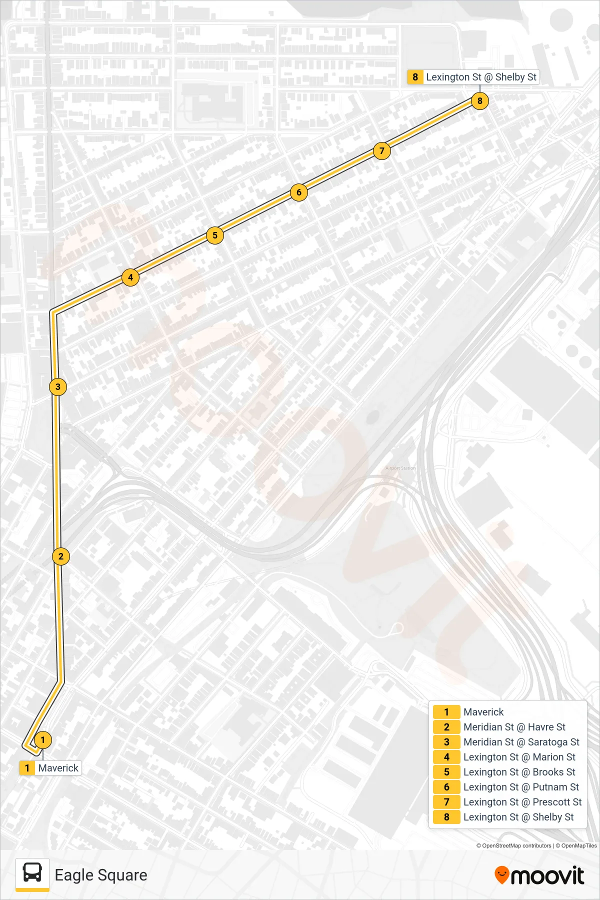 121 bus Line (Eagle Square) route and stops on a map