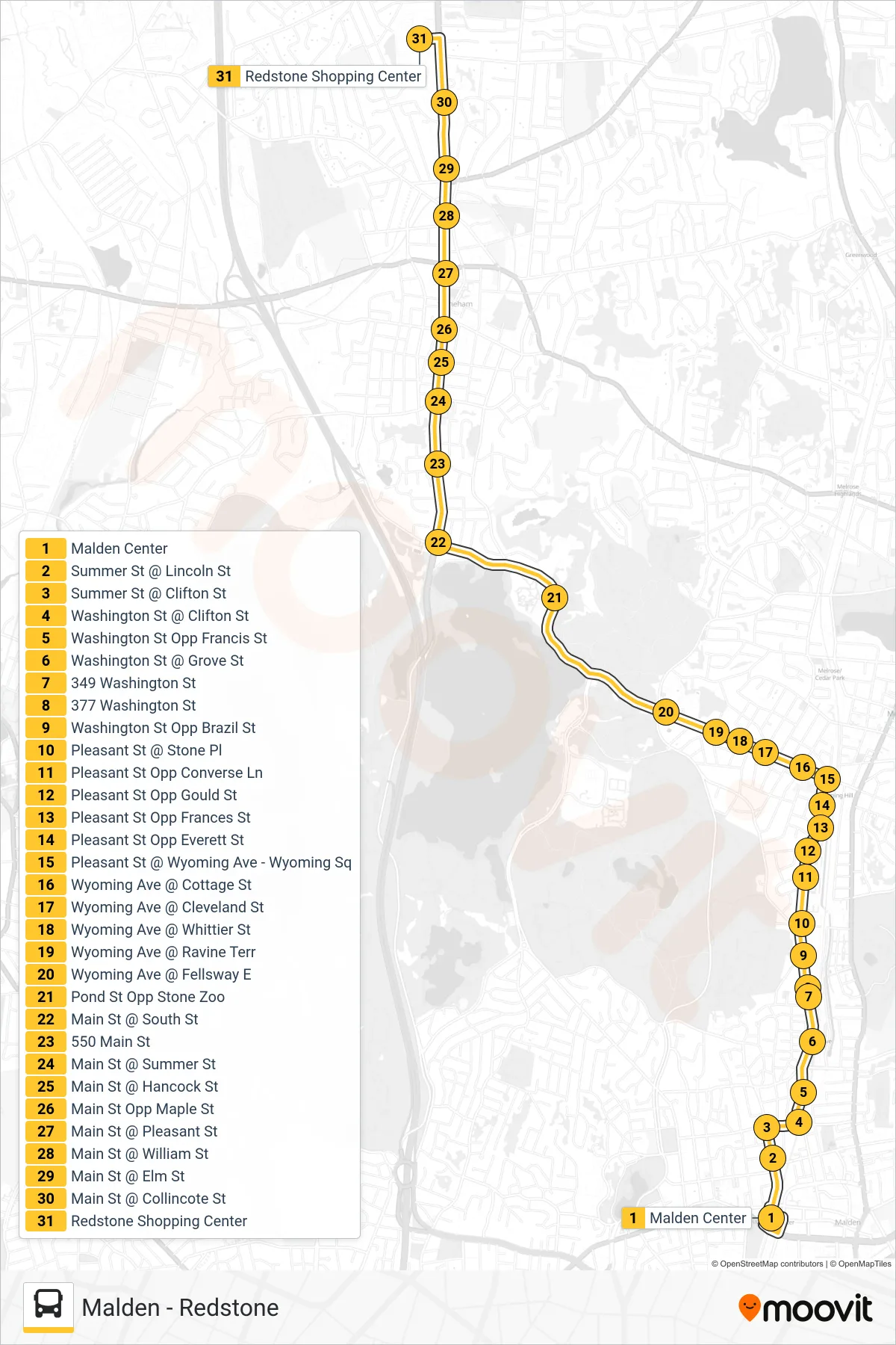 132 bus Line (Redstone) route and stops on a map
