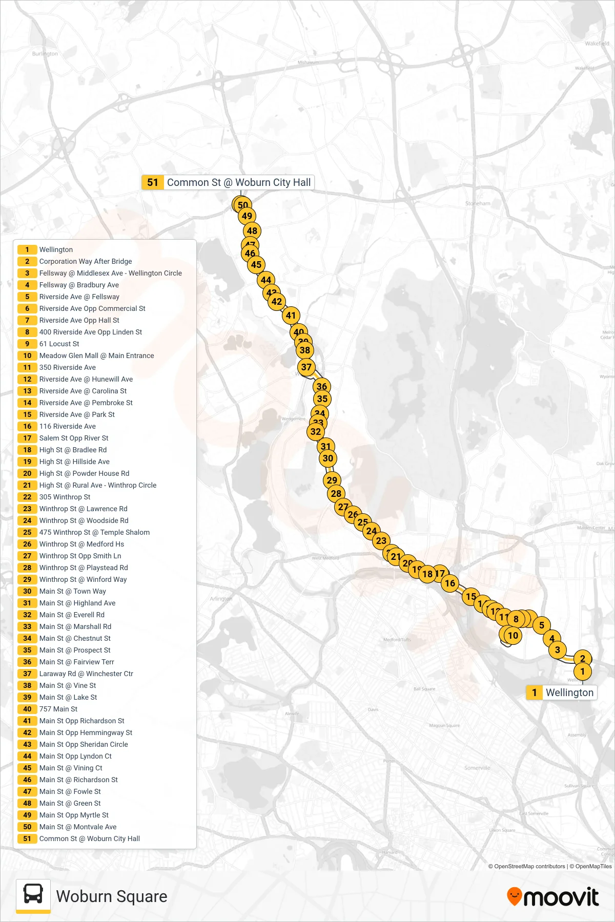 134 bus Line (Woburn Square) route and stops on a map