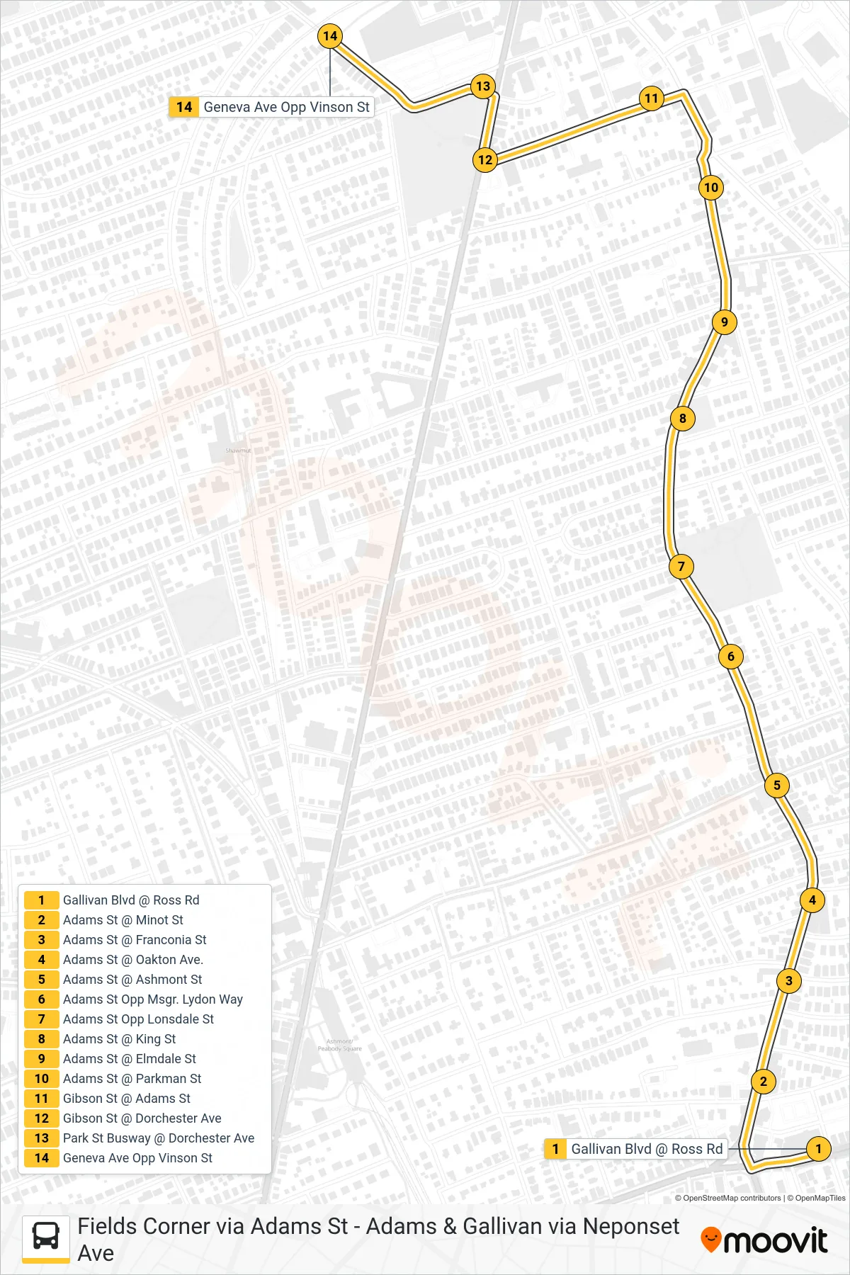 201 bus Line (Avenue Louis Pasteur Via Fields Corner) route and stops on a map