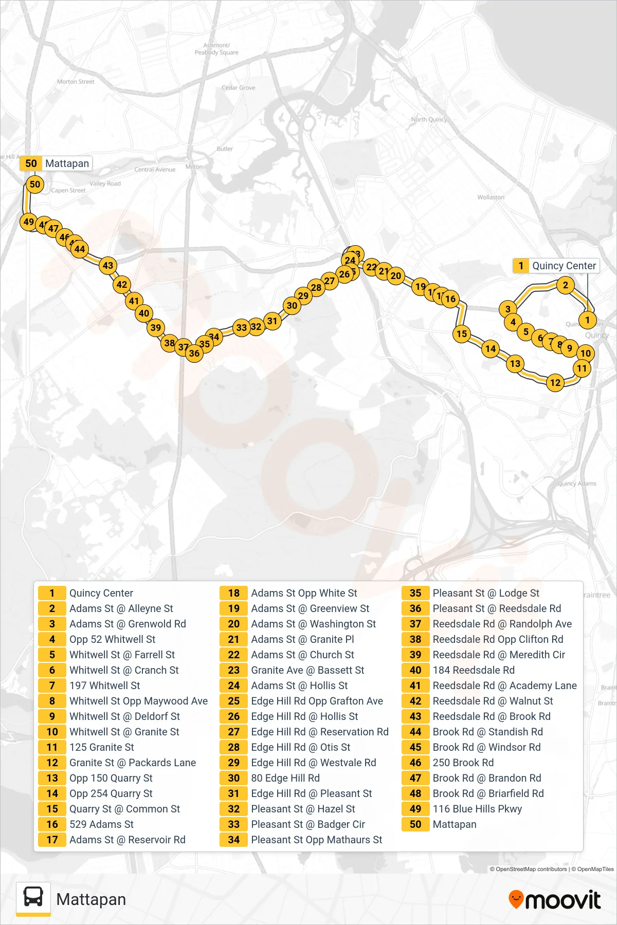 245 bus Line (Mattapan) route and stops on a map
