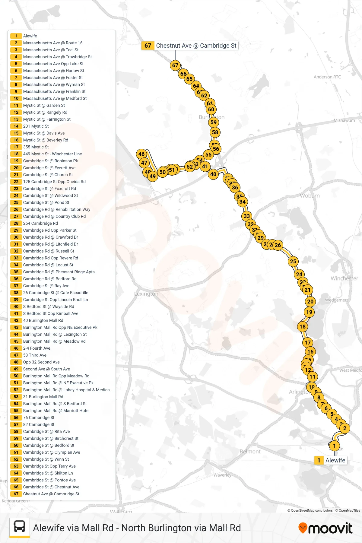 350 bus Line (North Burlington Via Mall Rd) route and stops on a map