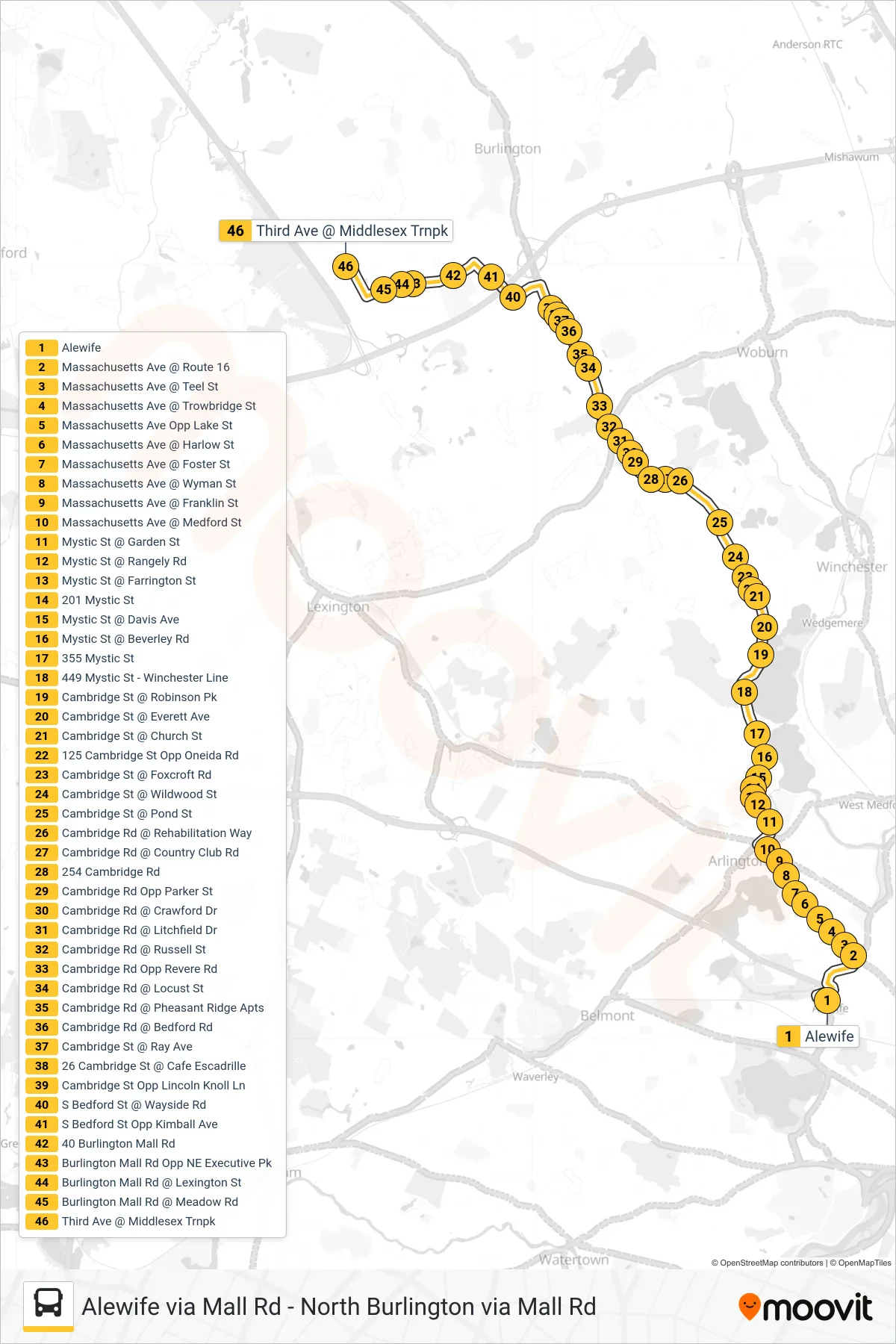 350 bus Line (Third Ave) route and stops on a map
