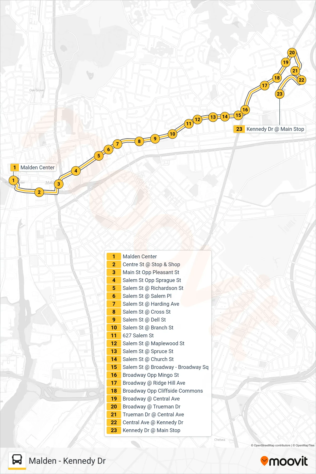 411 bus Line (Kennedy Dr) route and stops on a map