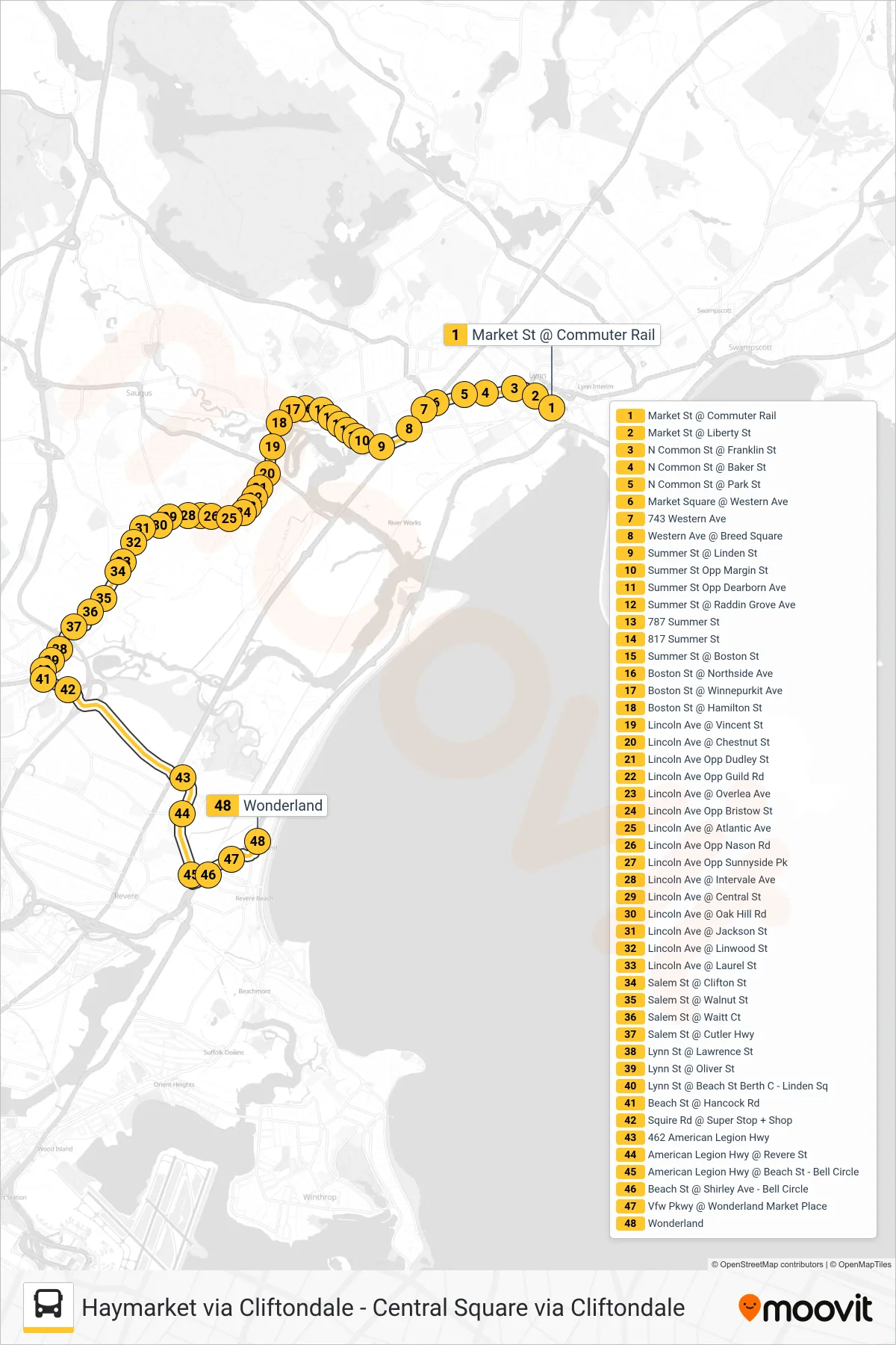 426 bus Line (Wonderland Via Cliftondale) route and stops on a map