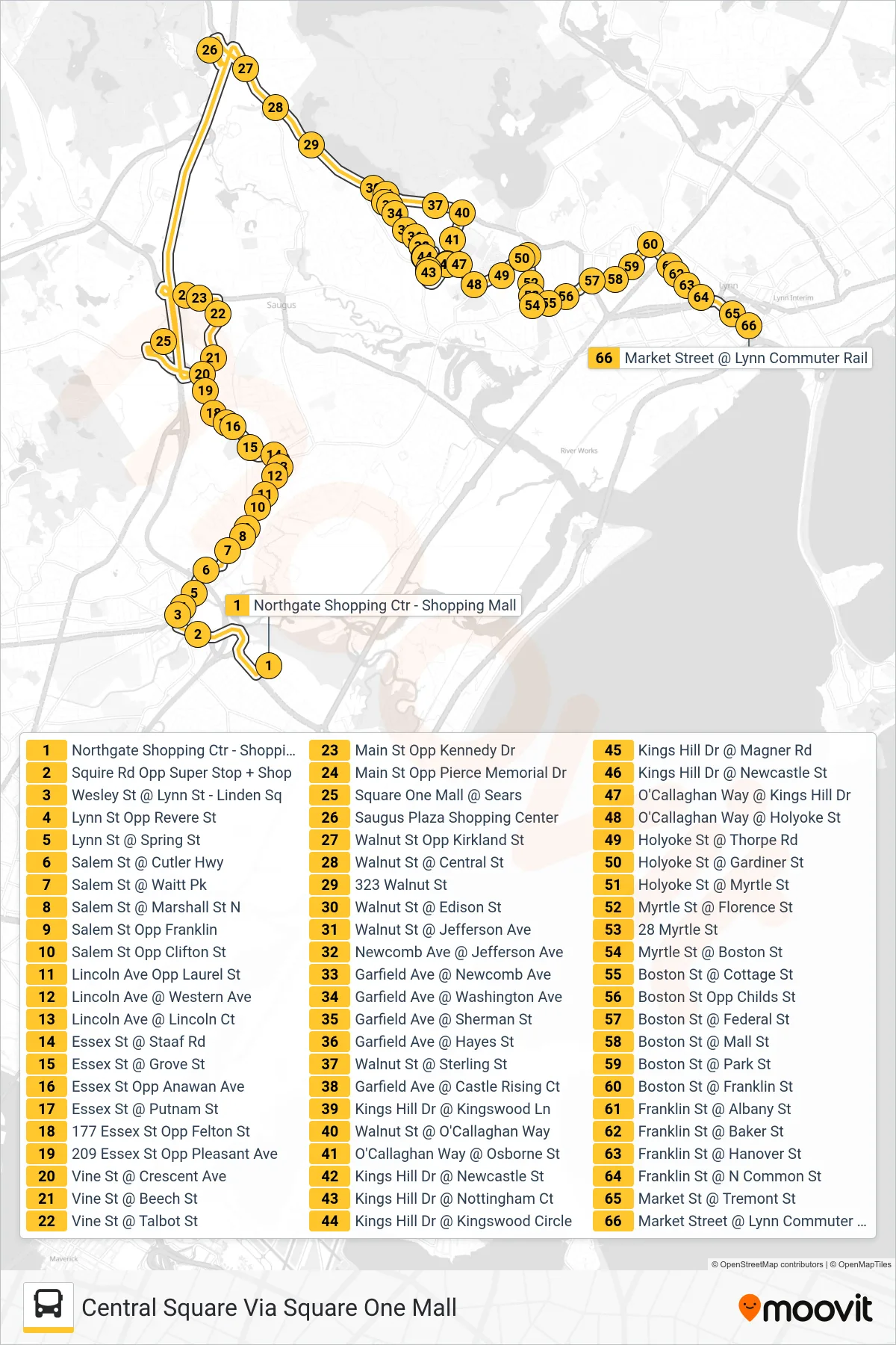 429 bus Line (Central Square Via Square One Mall) route and stops on a map