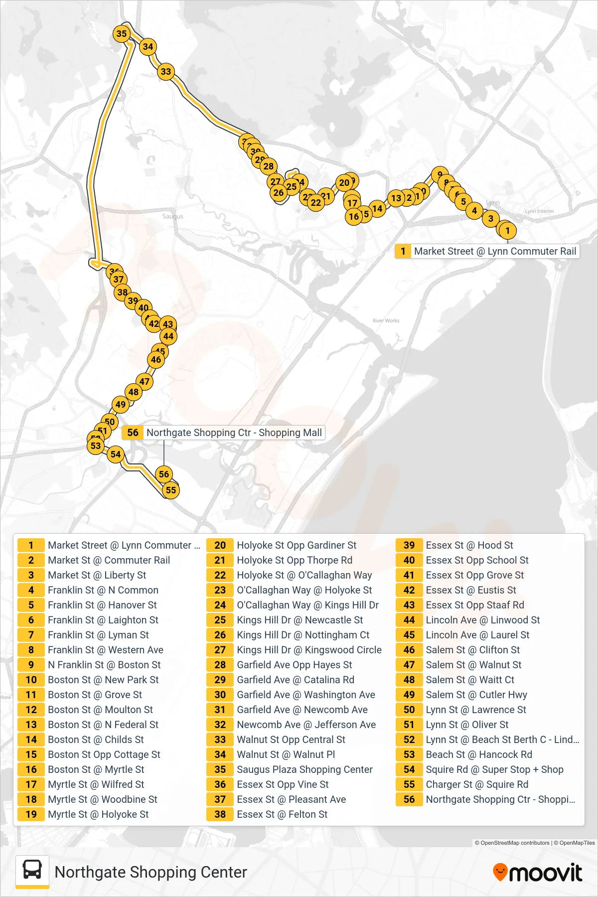 429 bus Line (Northgate Shopping Center) route and stops on a map