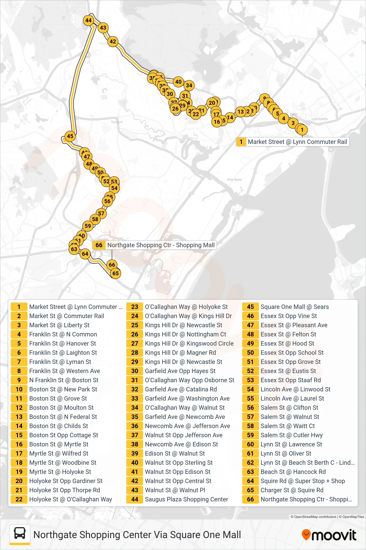 429 bus Line (Northgate Shopping Center Via Square One Mall) route and stops on a map