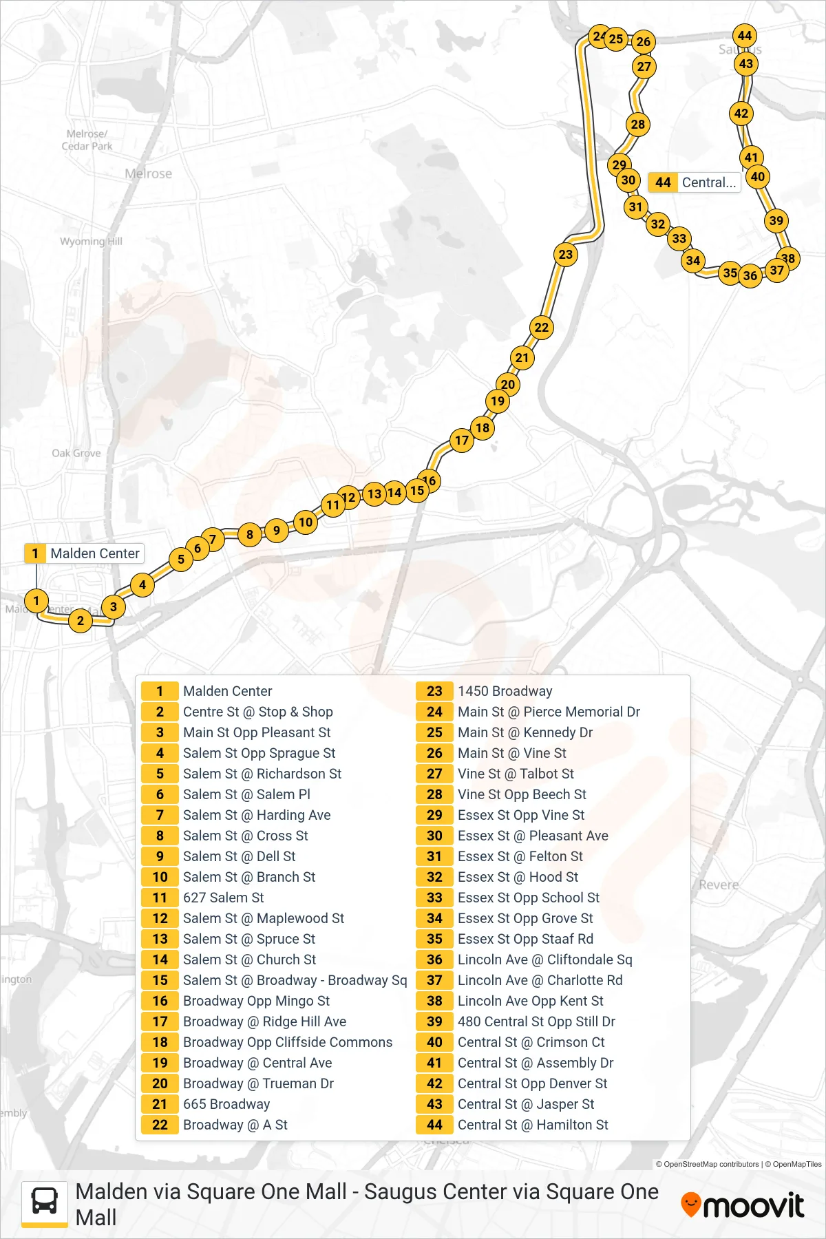 430 bus Line (Saugus Center) route and stops on a map