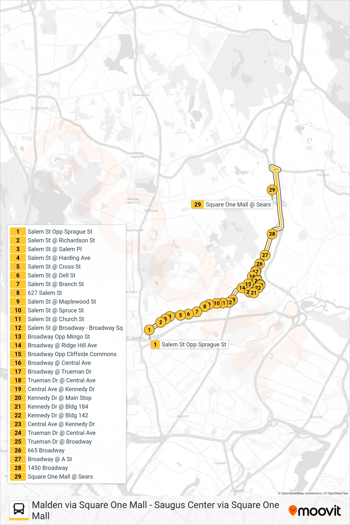 430 bus Line (Square One Mall) route and stops on a map